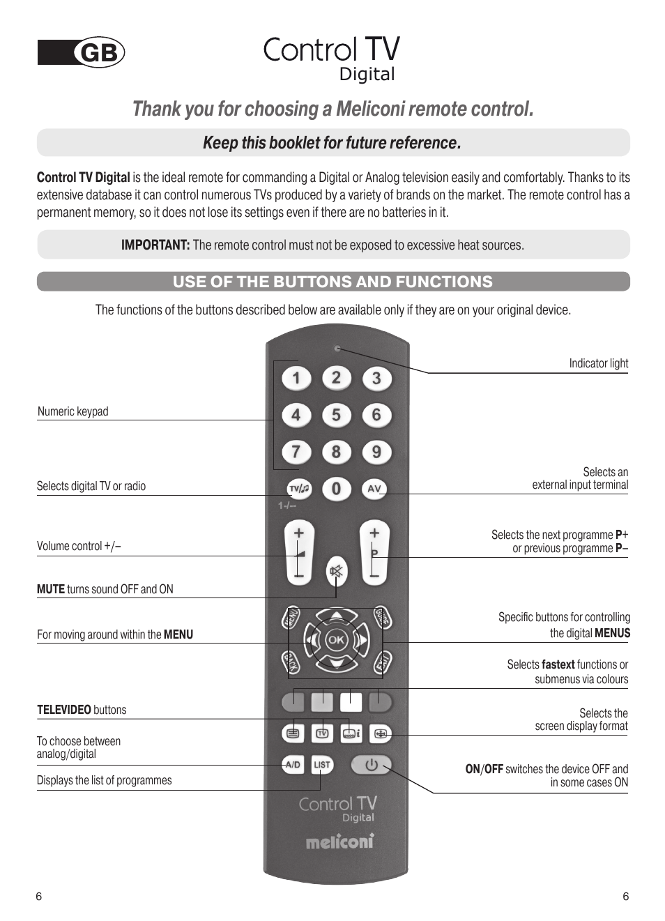 Meliconi Control TV Digital User Manual | 5 pages