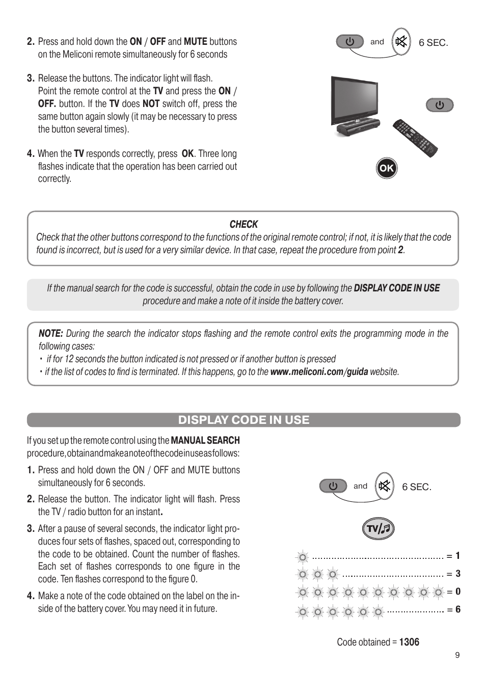 Display code in use | Meliconi Control TV Digital User Manual | Page 4 / 5