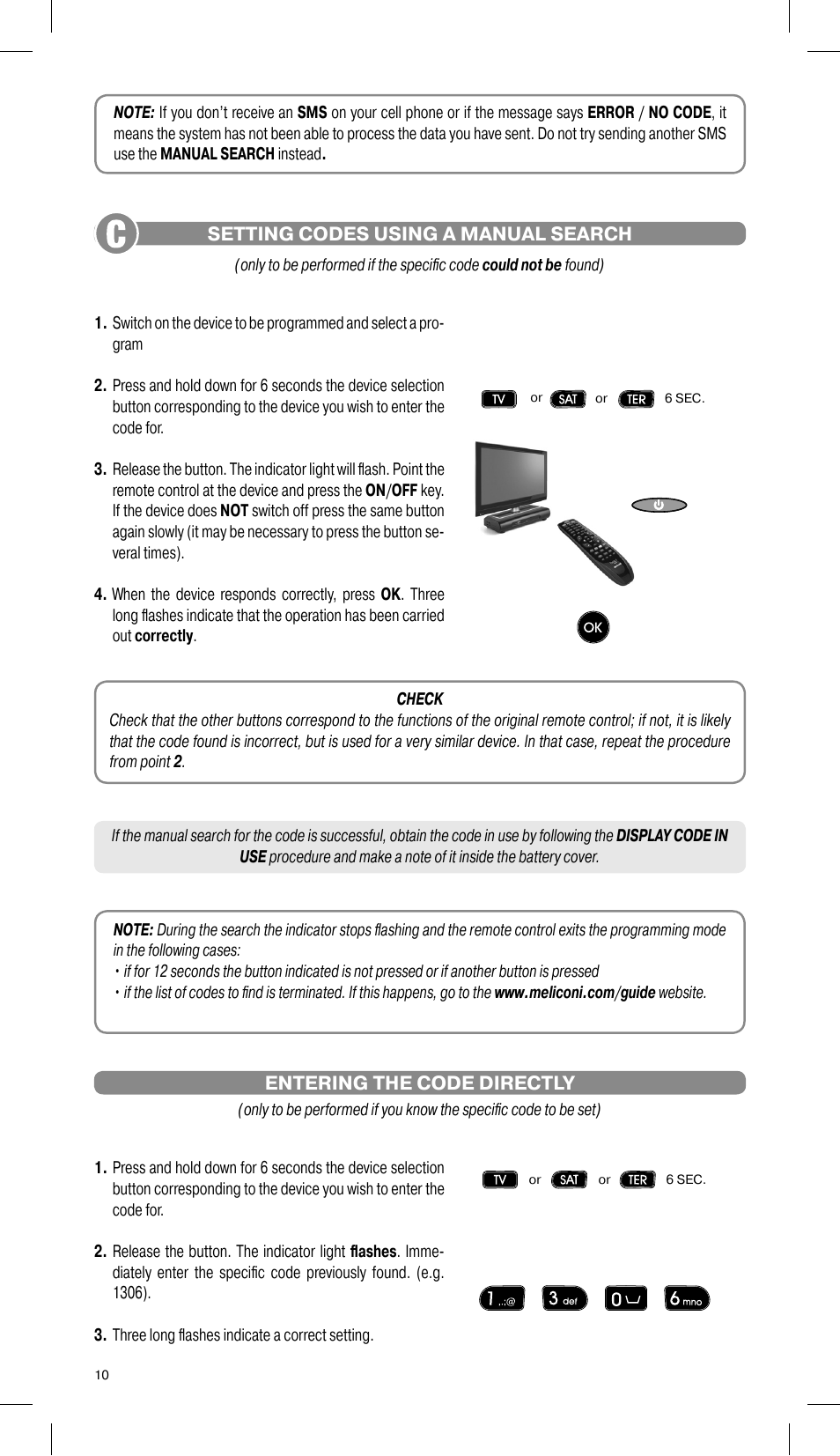 Setting codes using a manual search, Entering the code directly | Meliconi Gumbody Facile 3 web User Manual | Page 3 / 7