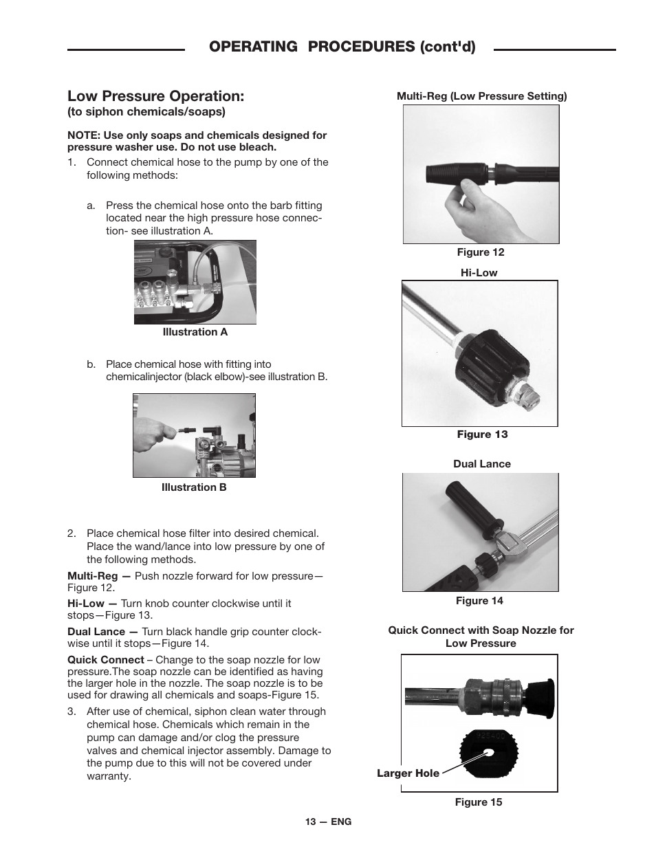 Low pressure operation, Operating procedures (cont'd) | DeVillbiss Air Power Company D21684 User Manual | Page 13 / 24