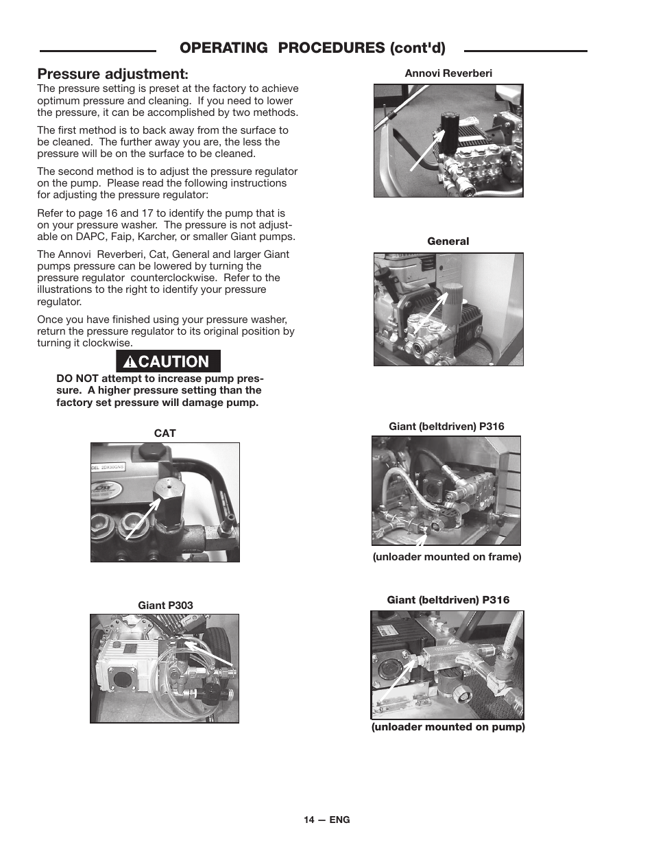 Pressure adjustment, Operating procedures (cont'd) | DeVillbiss Air Power Company D21684 User Manual | Page 14 / 24