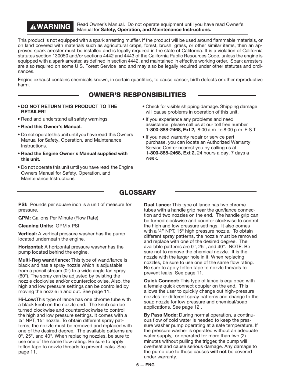 Glossary, Owner's responsibilities | DeVillbiss Air Power Company D21684 User Manual | Page 6 / 24