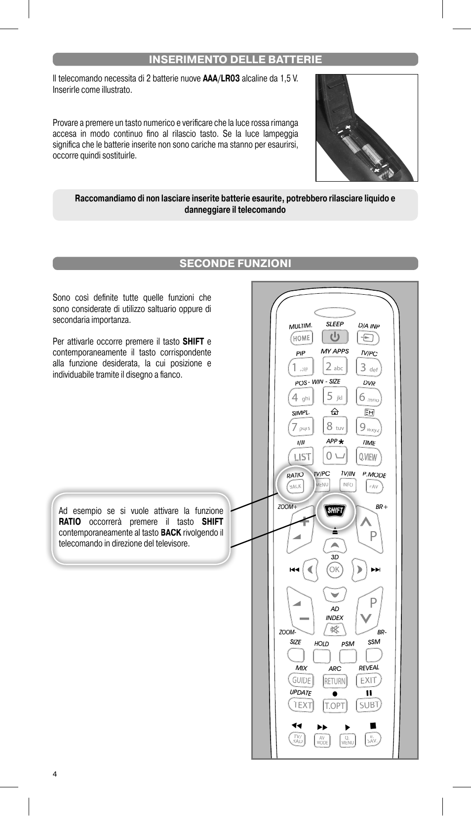 Seconde funzioni inserimento delle batterie, List q.view, Li st s | Meliconi Gumbody Personal 2 for LG User Manual | Page 4 / 20