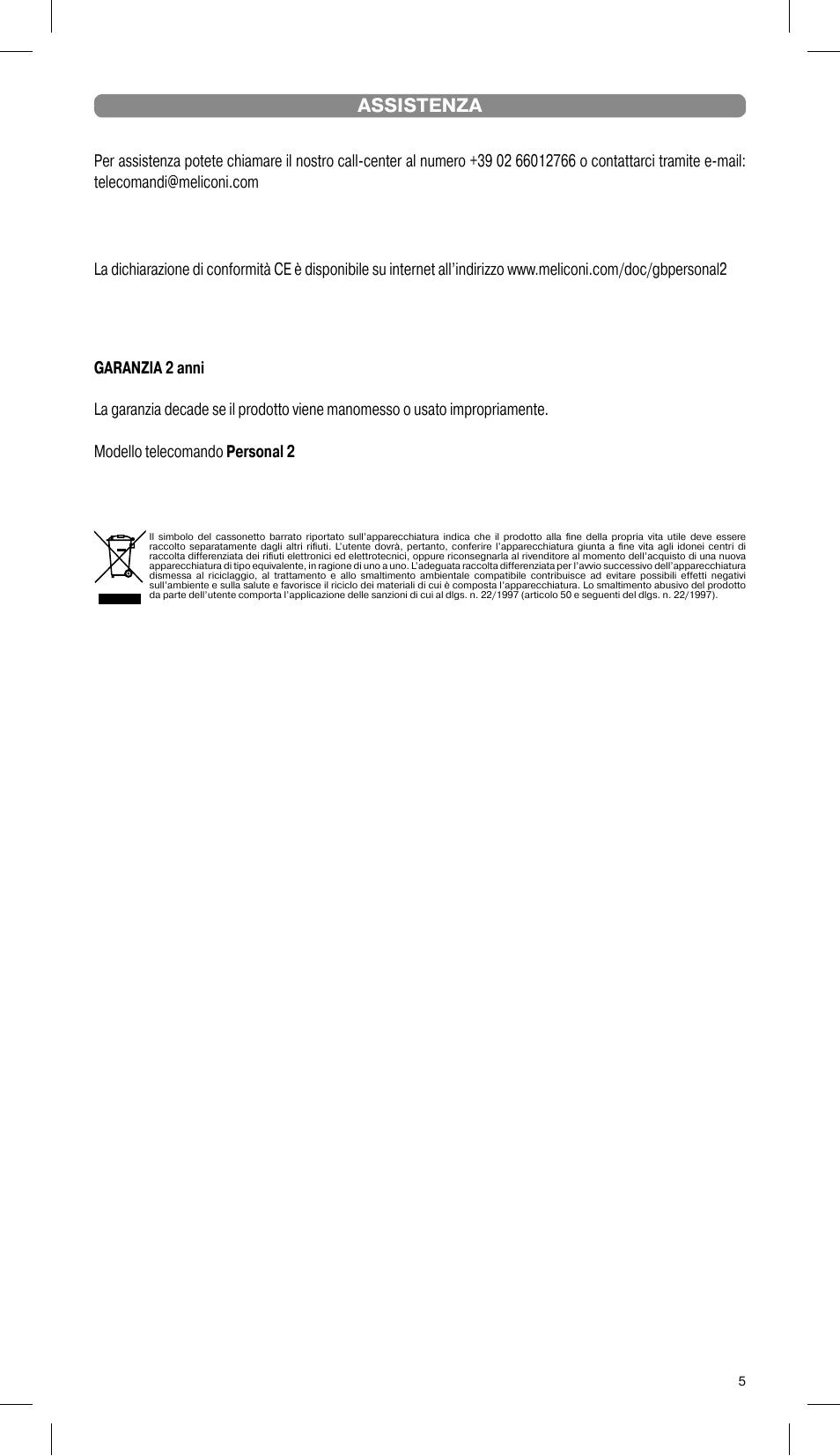 Assistenza | Meliconi Gumbody Personal 2 for LG User Manual | Page 5 / 20