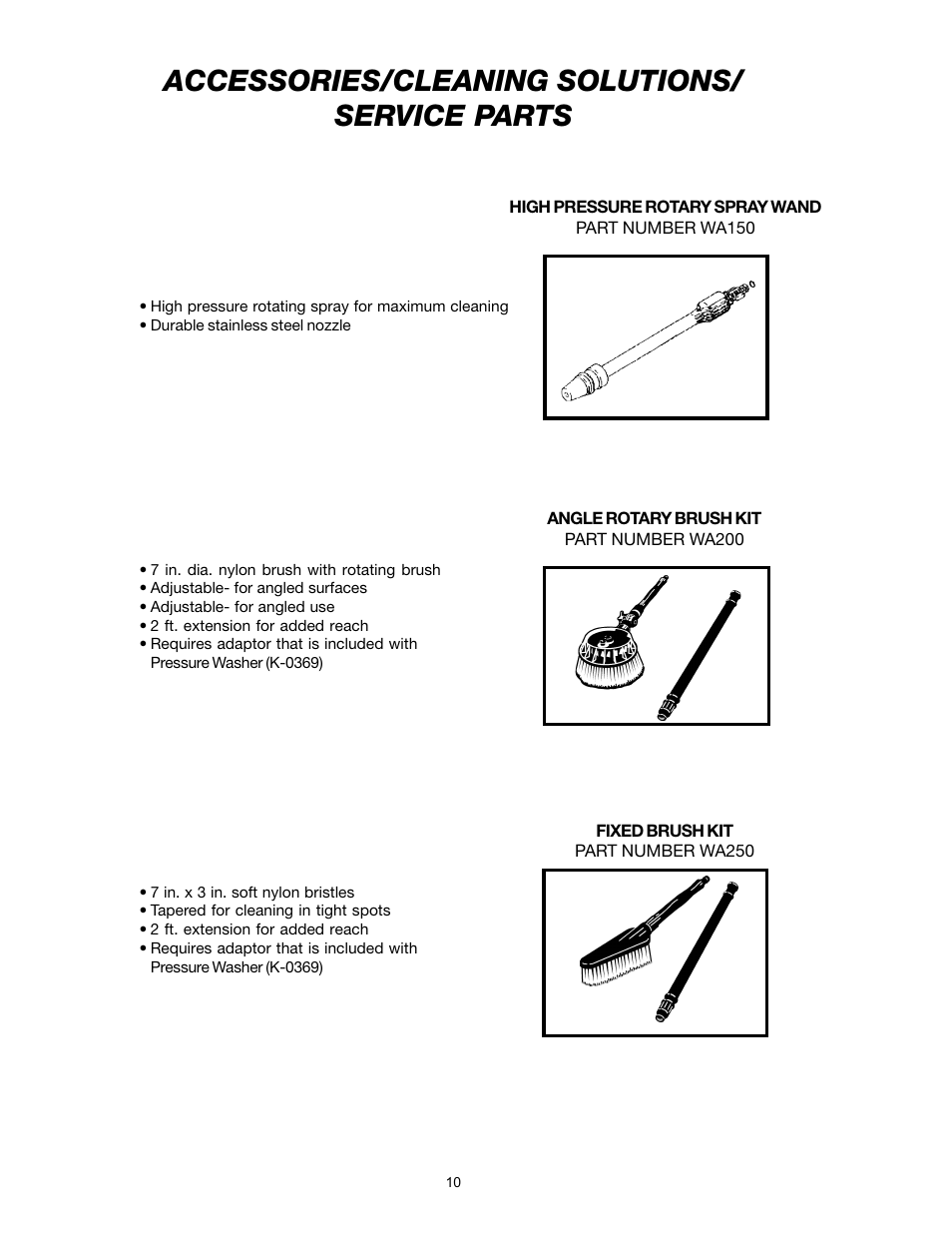 Accessories/cleaning solutions/ service parts | DeVillbiss Air Power Company W1217 User Manual | Page 10 / 12