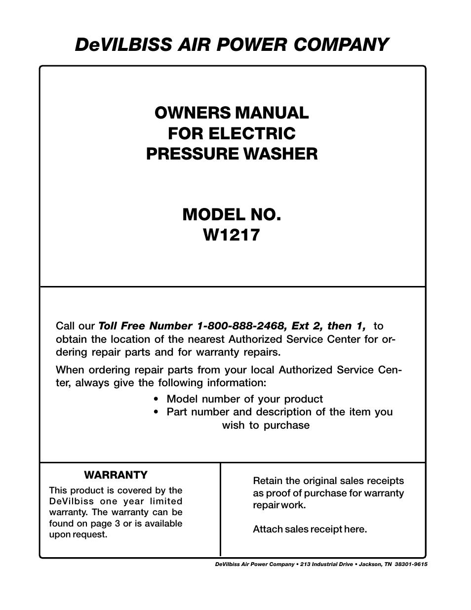 Devilbiss air power company | DeVillbiss Air Power Company W1217 User Manual | Page 12 / 12