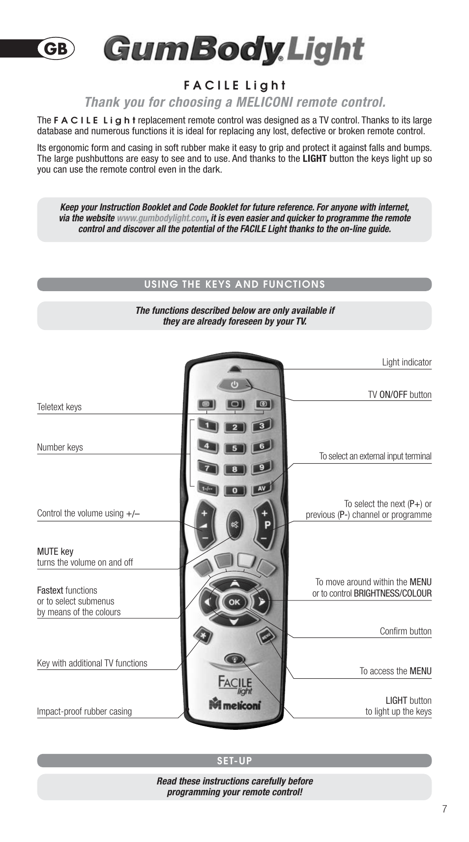 Meliconi Gumbody Facile Light User Manual | 6 pages