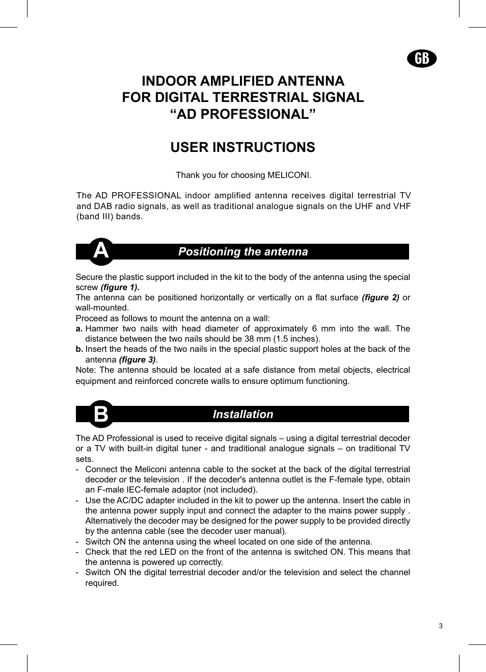Meliconi AD Professional LTE User Manual | Page 2 / 3