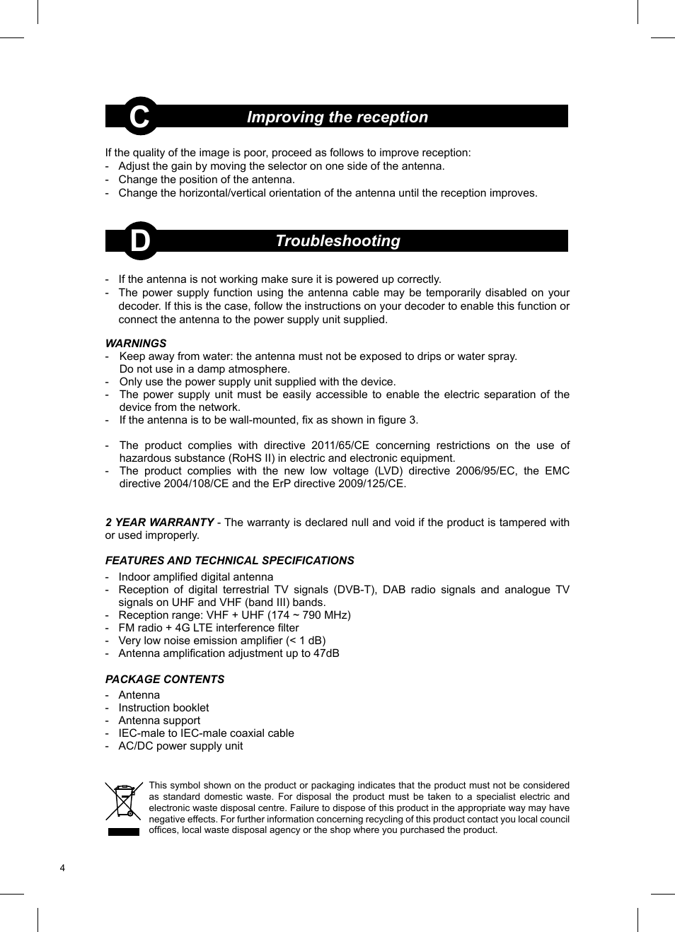 Improving the reception, Troubleshooting | Meliconi AD Professional LTE User Manual | Page 3 / 3
