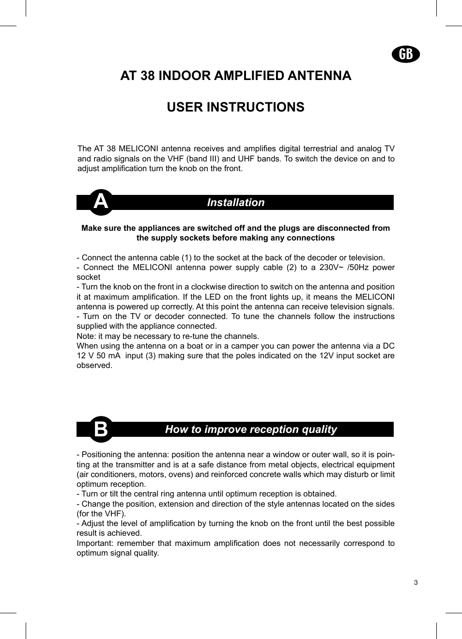 Meliconi AT38 LTE User Manual | Page 2 / 3