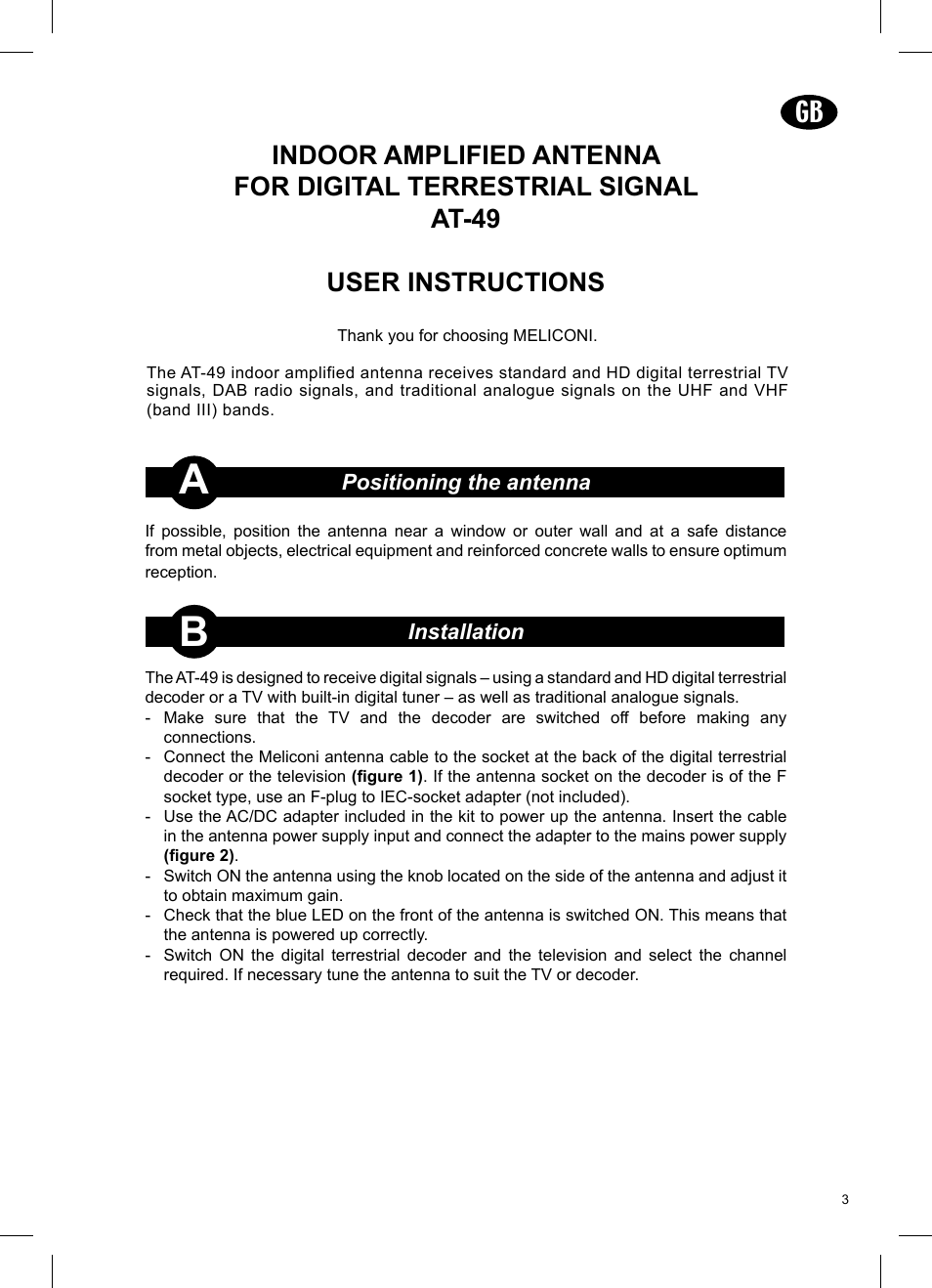 Meliconi AT49 LTE User Manual | Page 2 / 3