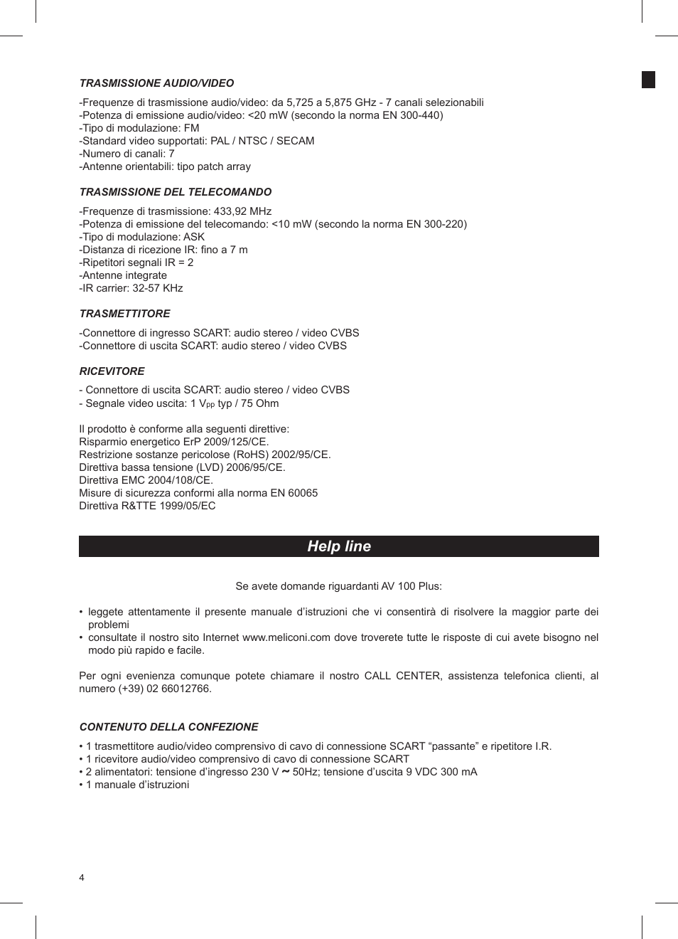 Help line | Meliconi AV100 Plus User Manual | Page 6 / 20