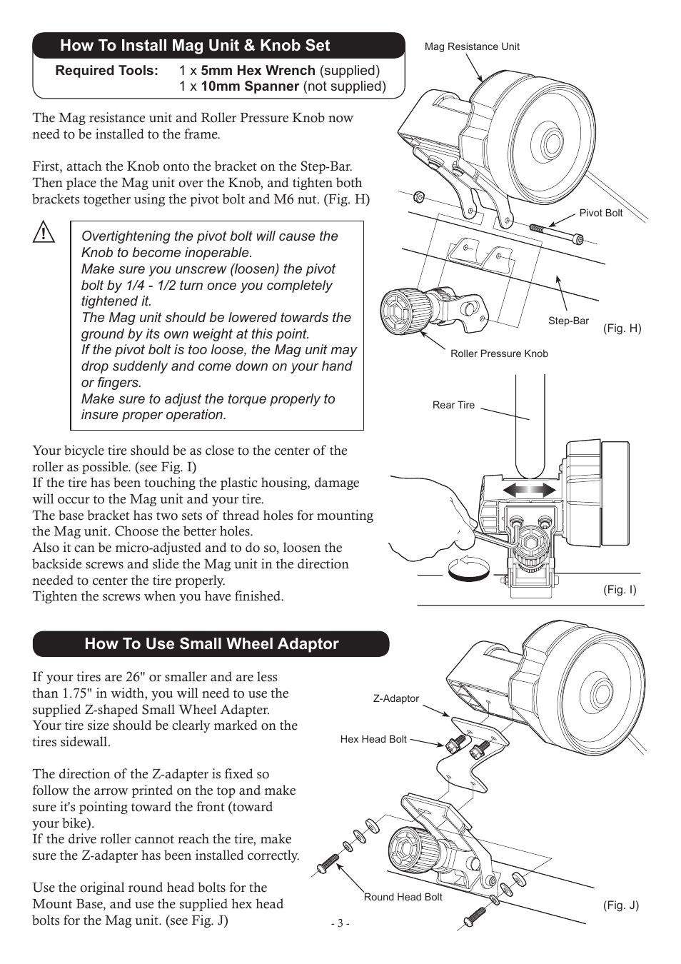 How to install mag unit & knob set, How to use small wheel adaptor | MINOURA LiveRide　LR960 User Manual | Page 3 / 8