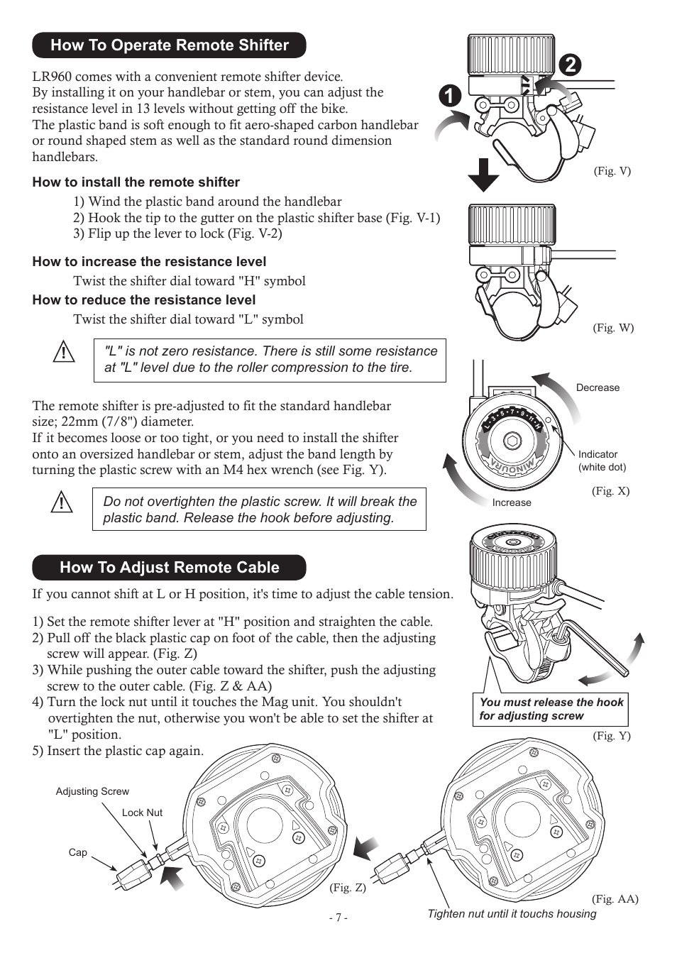 How to operate remote shifter, How to adjust remote cable | MINOURA LiveRide　LR960 User Manual | Page 7 / 8