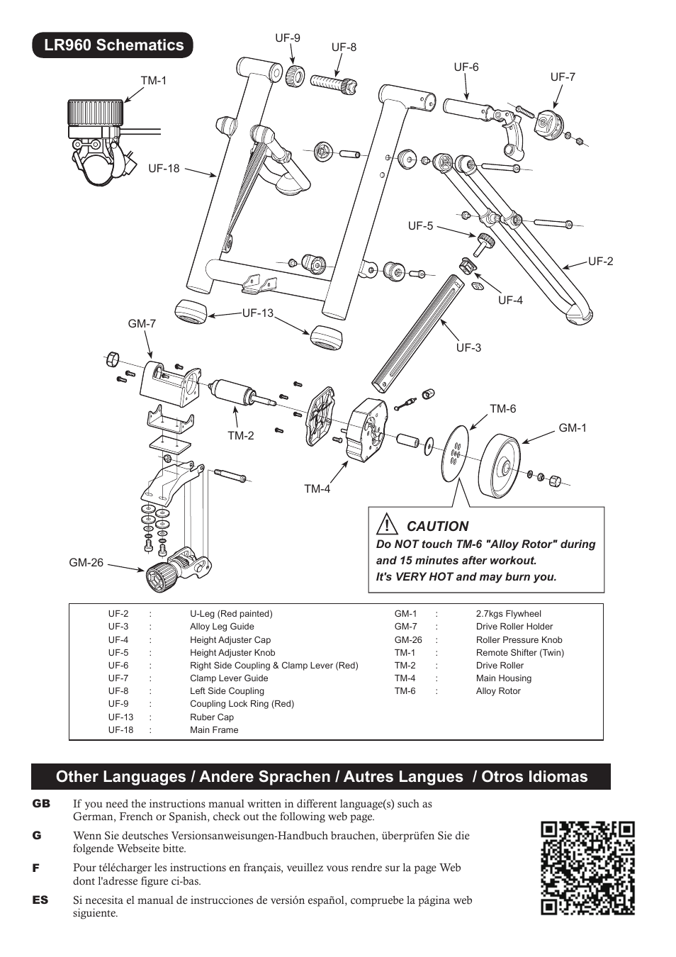Lr960 schematics, Caution | MINOURA LiveRide　LR960 User Manual | Page 8 / 8