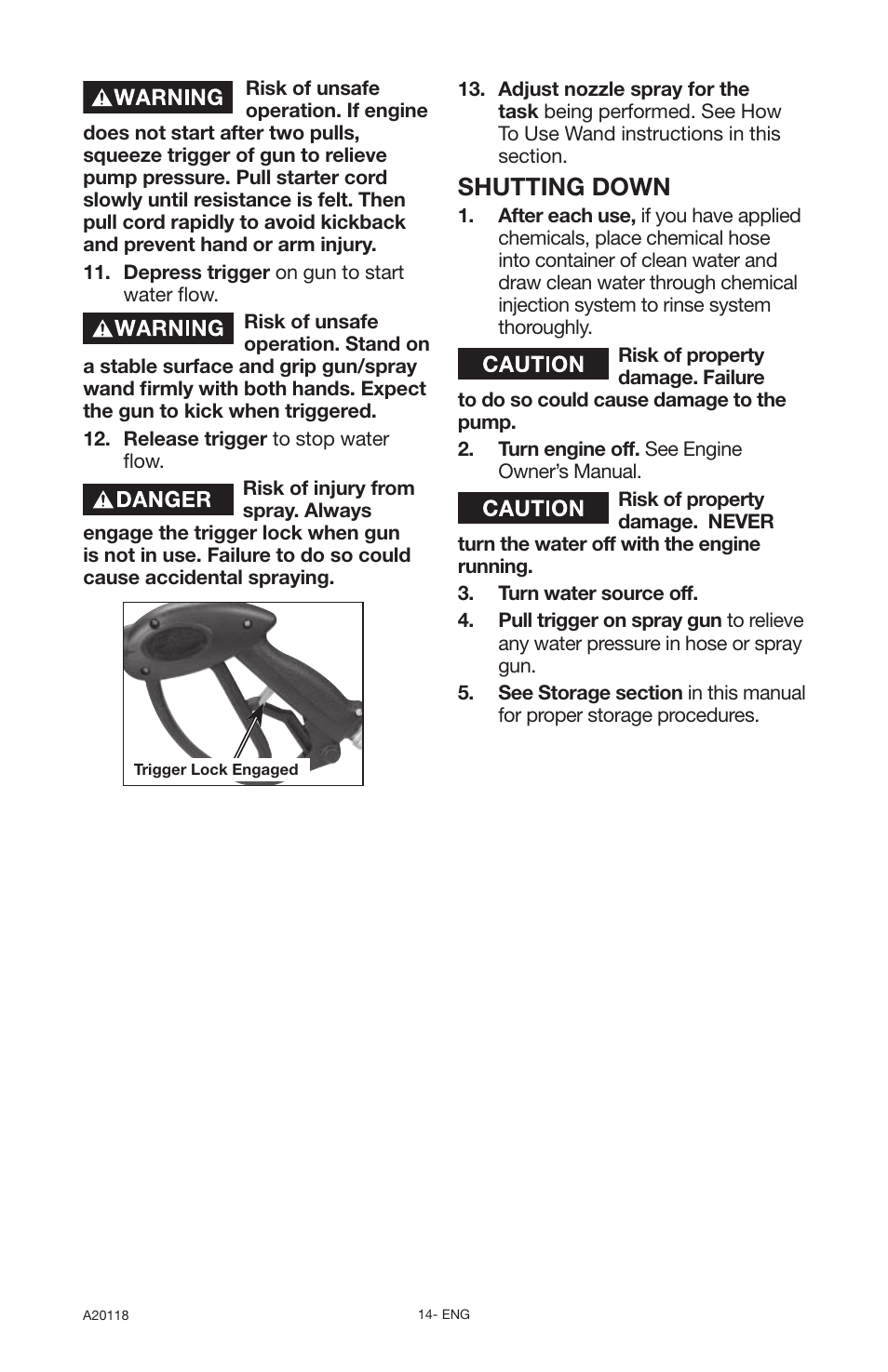 Shutting down | DeVillbiss Air Power Company Excell A20118 User Manual | Page 14 / 60