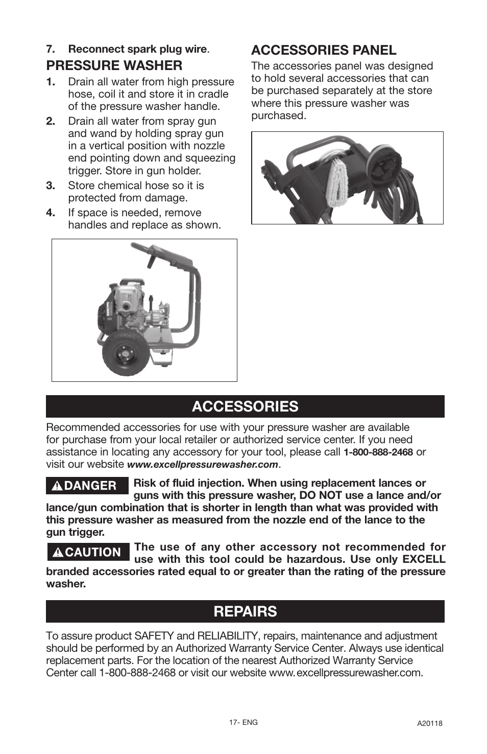 Accessories, Repairs | DeVillbiss Air Power Company Excell A20118 User Manual | Page 17 / 60