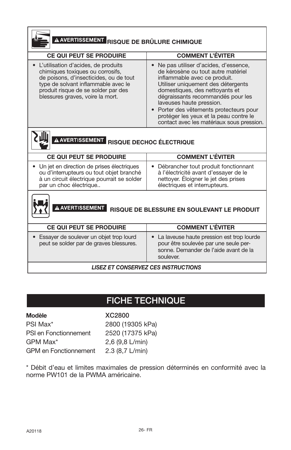 Fiche technique | DeVillbiss Air Power Company Excell A20118 User Manual | Page 26 / 60