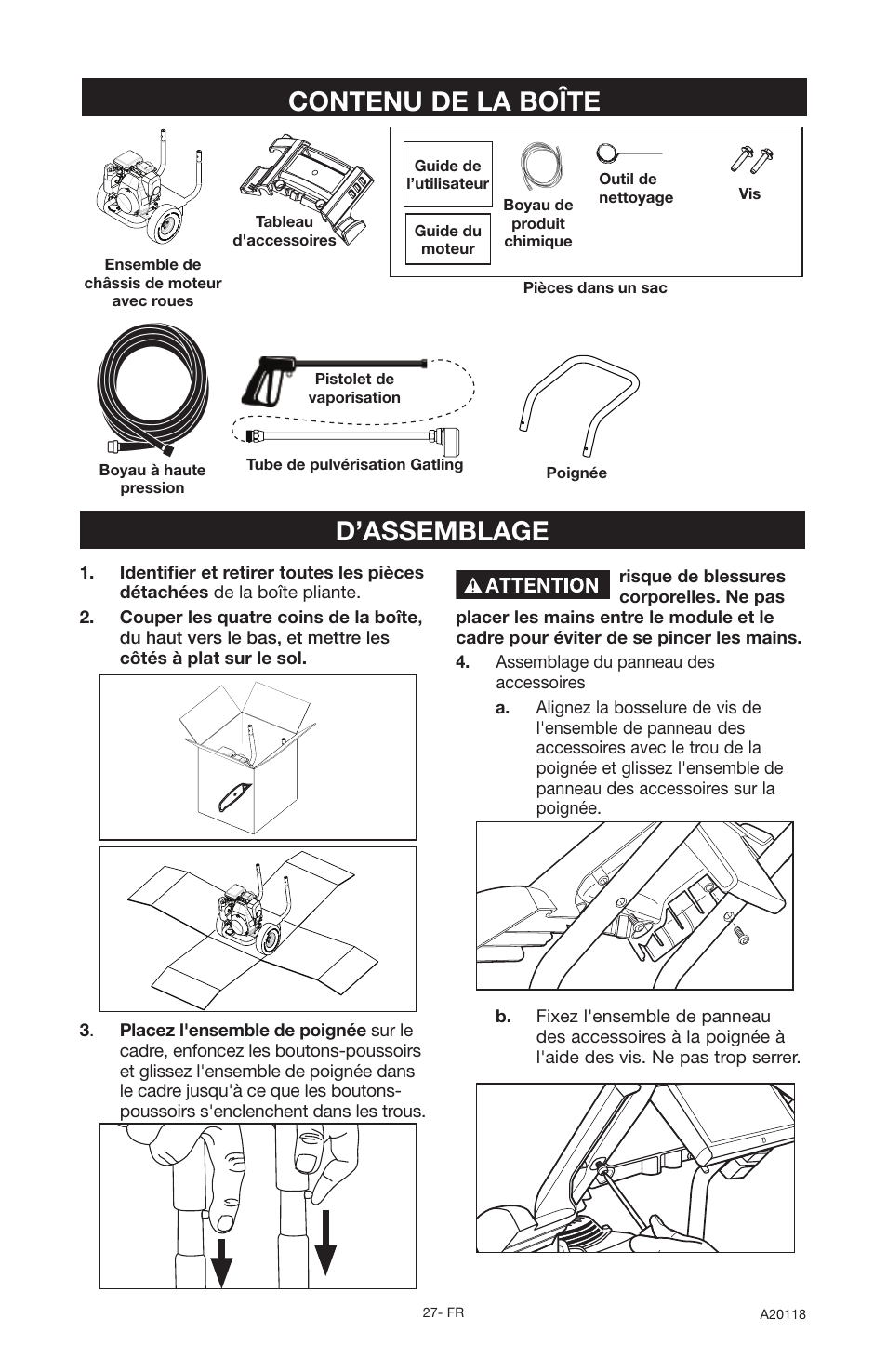 Contenu de la boîte d’assemblage | DeVillbiss Air Power Company Excell A20118 User Manual | Page 27 / 60