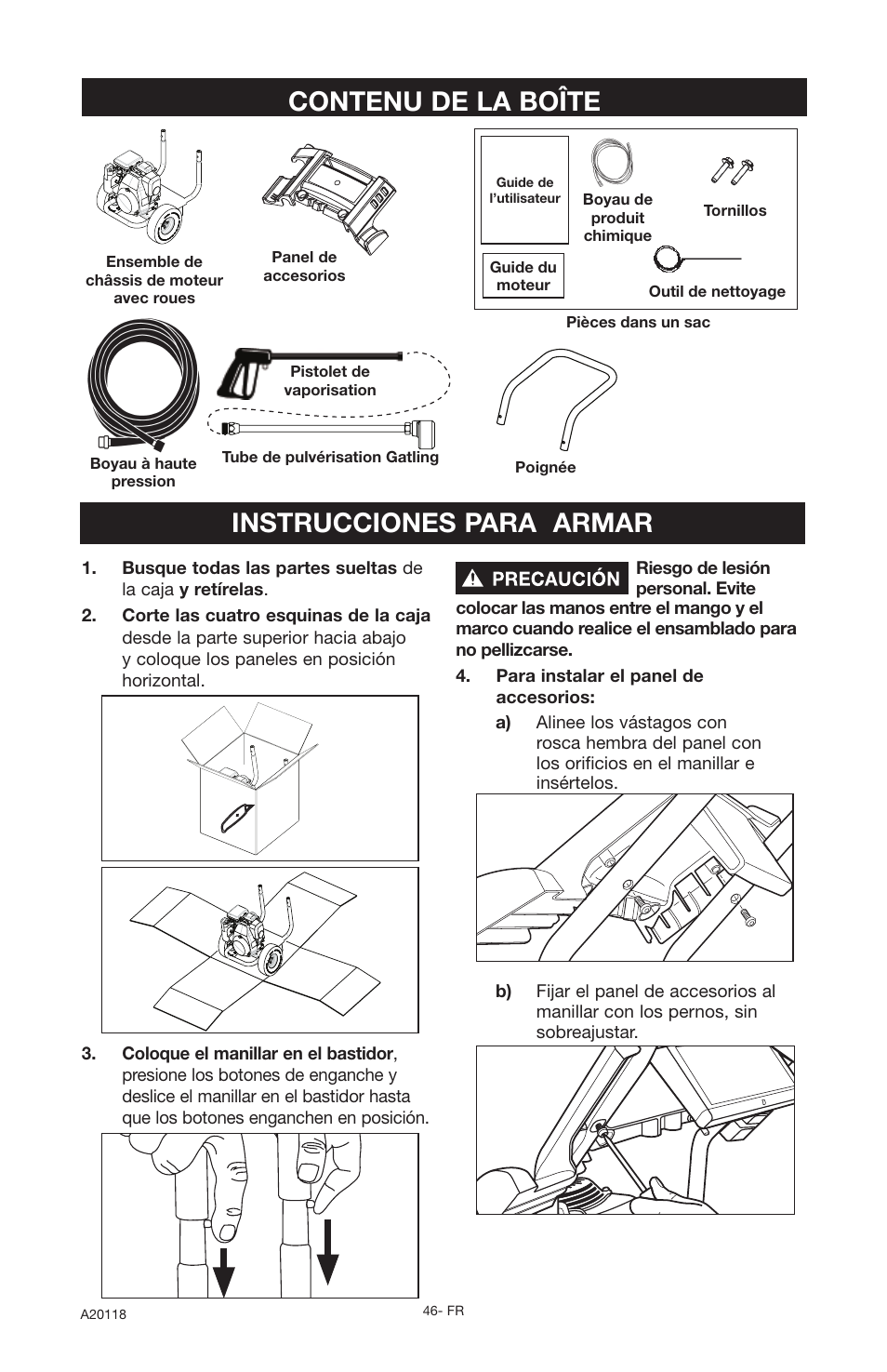 Contenu de la boîte, Instrucciones para armar | DeVillbiss Air Power Company Excell A20118 User Manual | Page 46 / 60