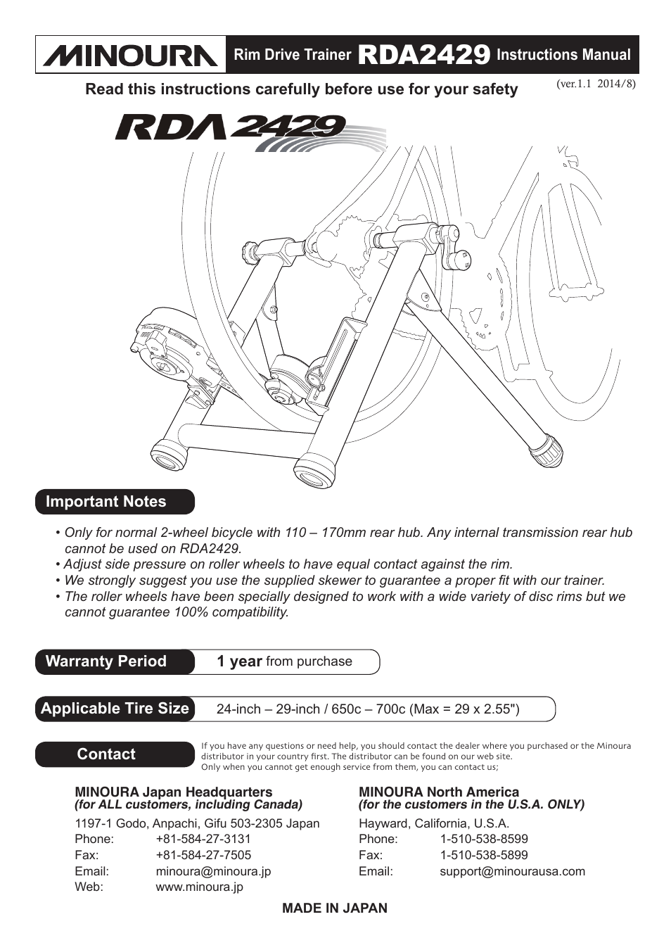 MINOURA RDA2429 User Manual | 8 pages