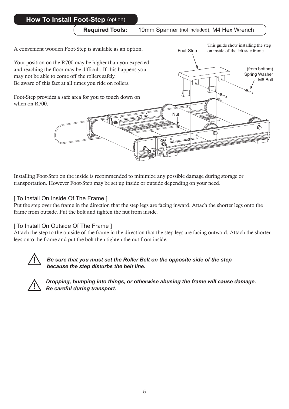 How to install foot-step | MINOURA LiveRoll R700 User Manual | Page 5 / 8