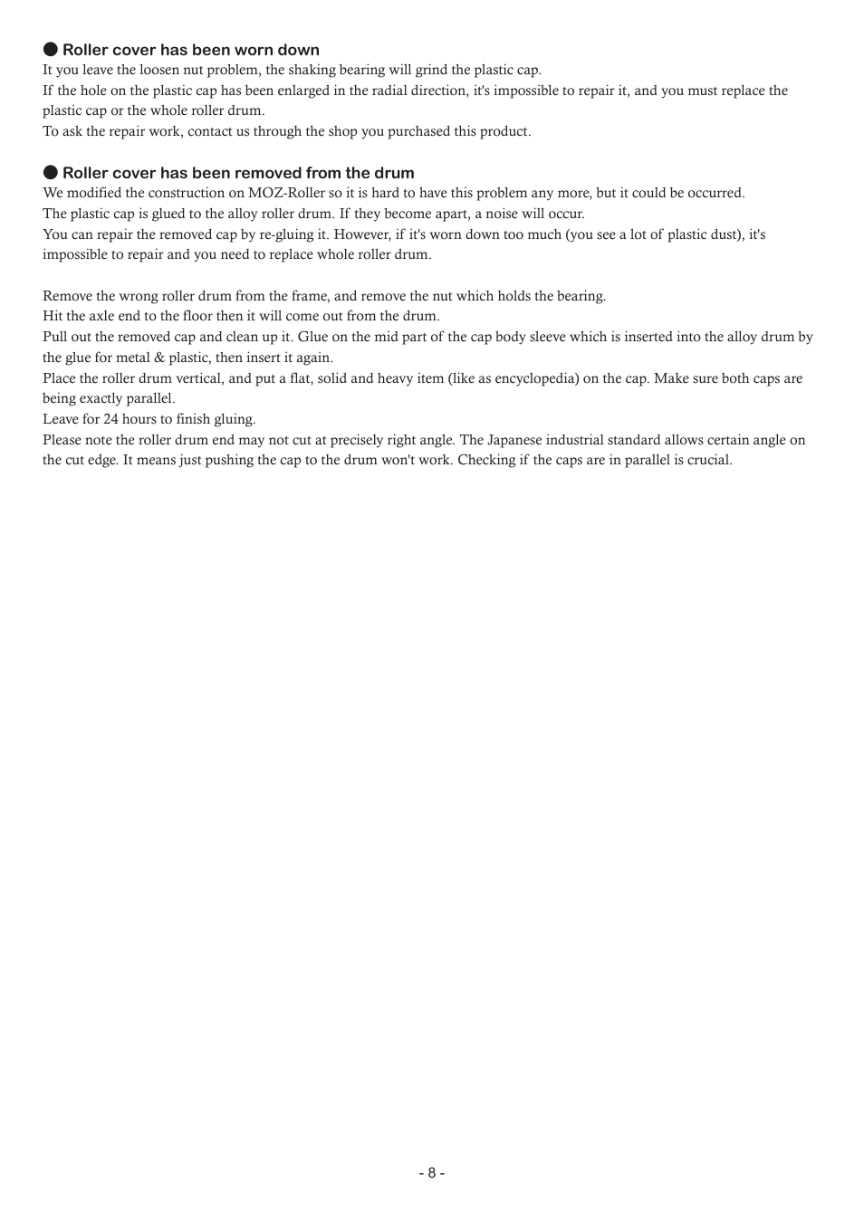 MINOURA MoZ-Roller User Manual | Page 8 / 8