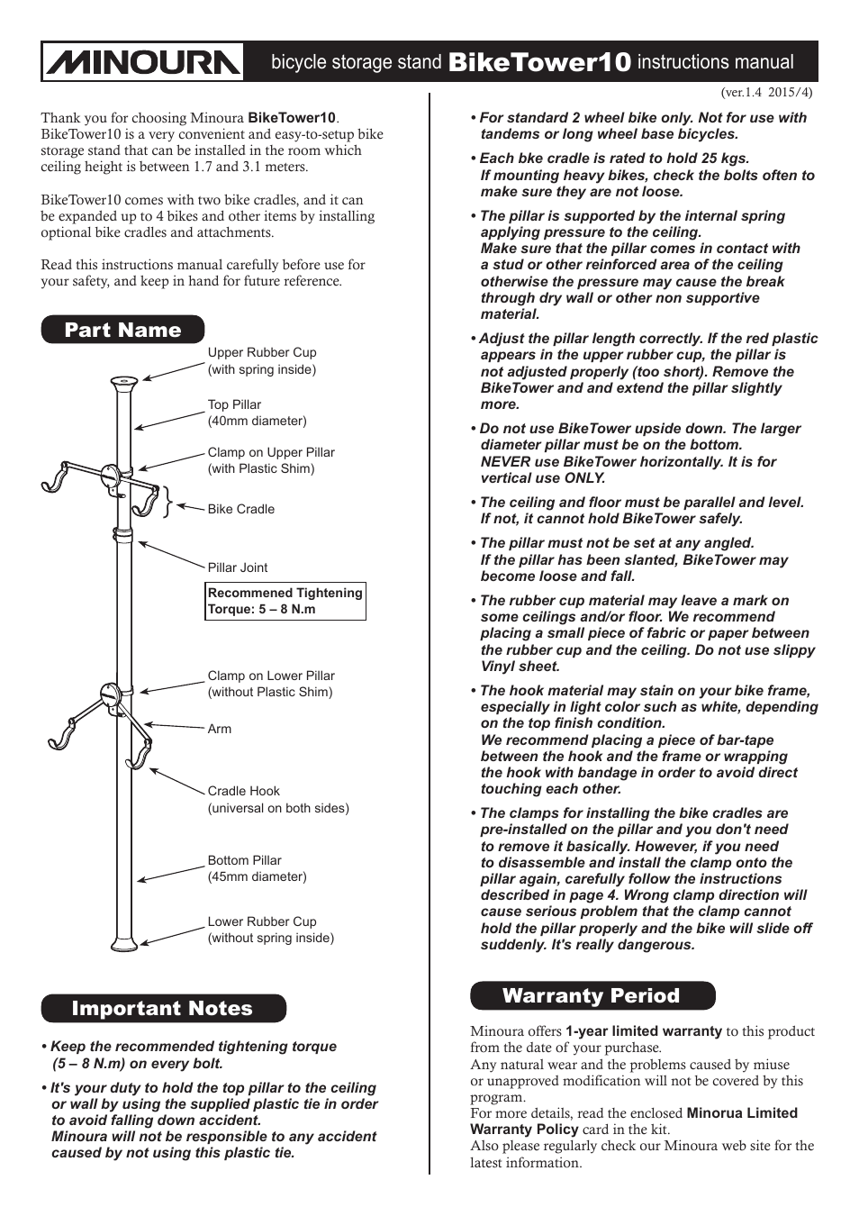 MINOURA BikeTower10 User Manual | 4 pages