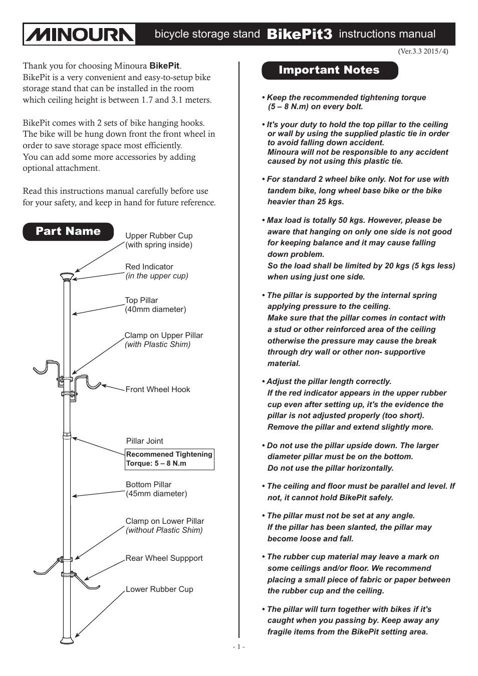 MINOURA BikePit3 User Manual | 4 pages