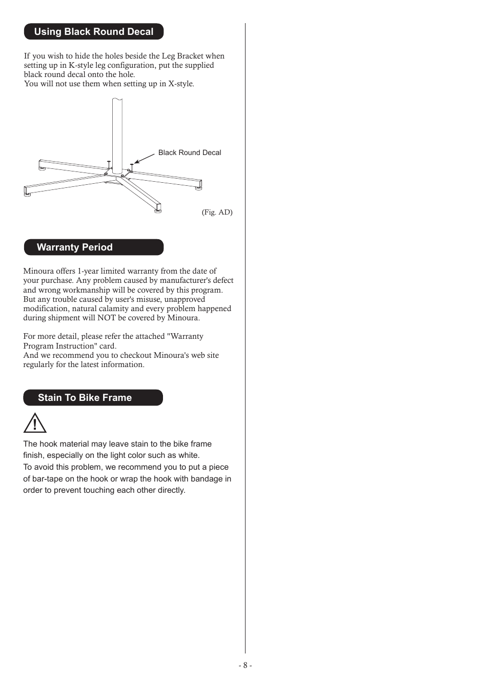 MINOURA P-500AL-5S User Manual | Page 8 / 8