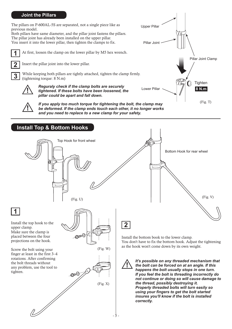 Install top & bottom hooks | MINOURA P-600AL-5S User Manual | Page 5 / 6