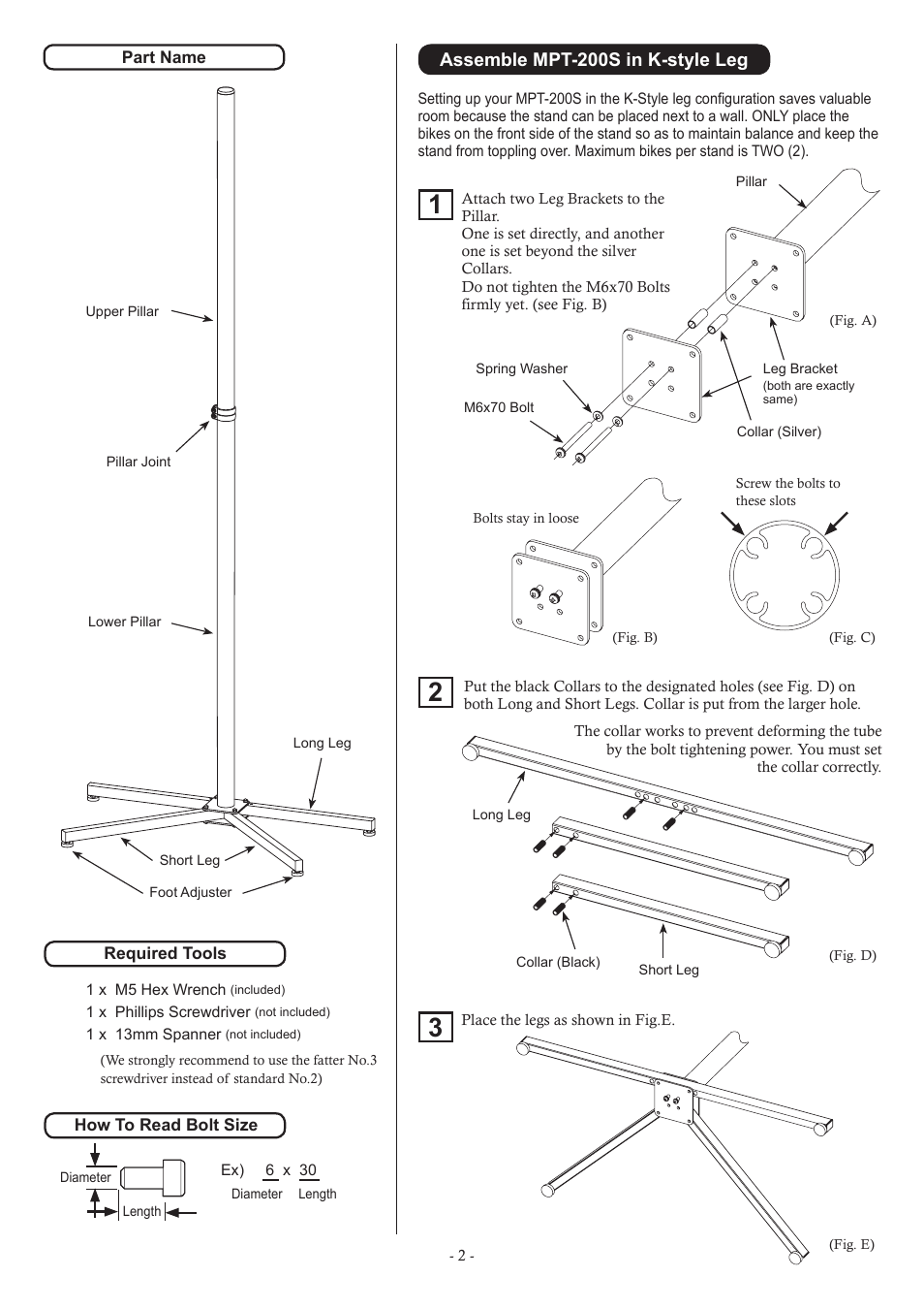 Assemble mpt-200s in k-style leg | MINOURA MPT-200S User Manual | Page 2 / 4