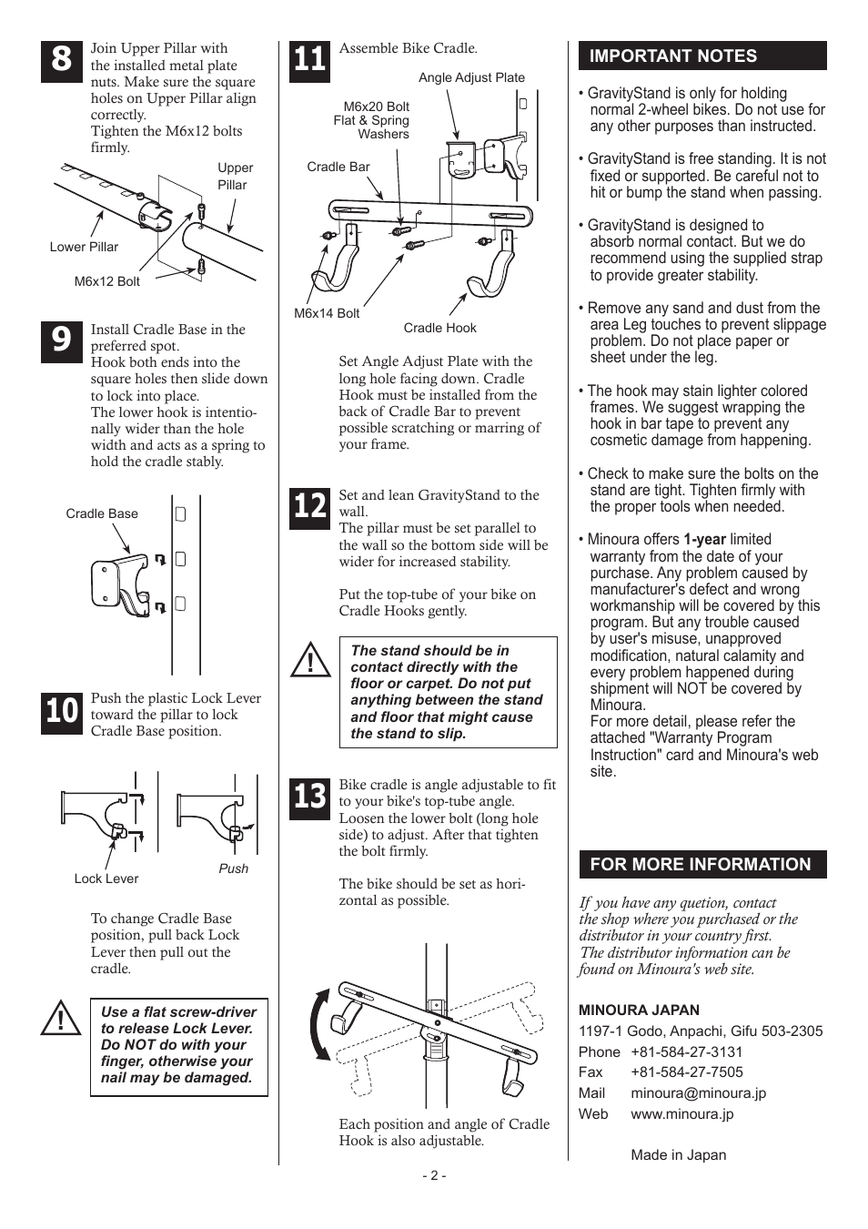 MINOURA GravityStand2 User Manual | Page 2 / 2