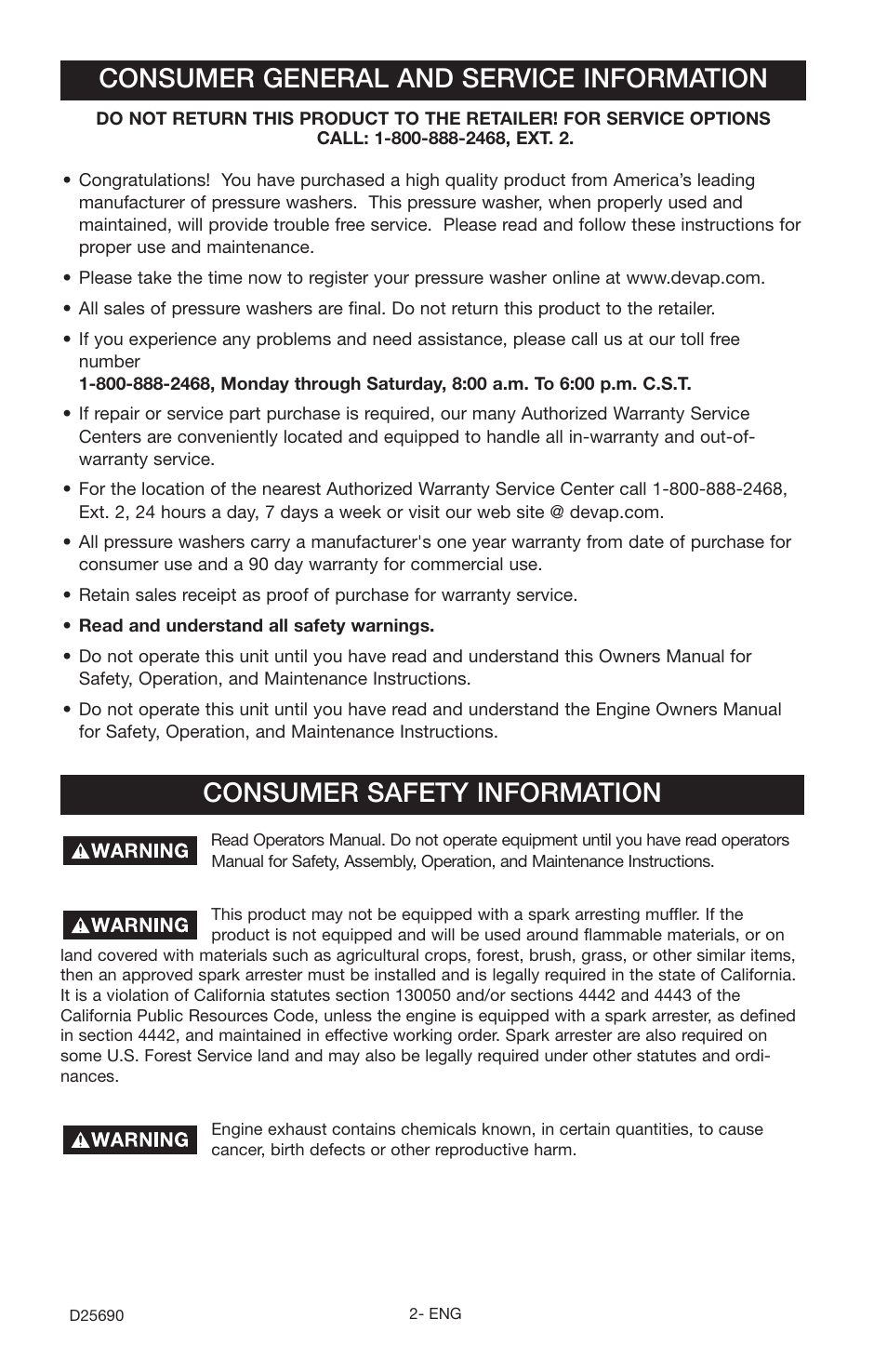 DeVillbiss Air Power Company DAPC D25690 User Manual | Page 2 / 20