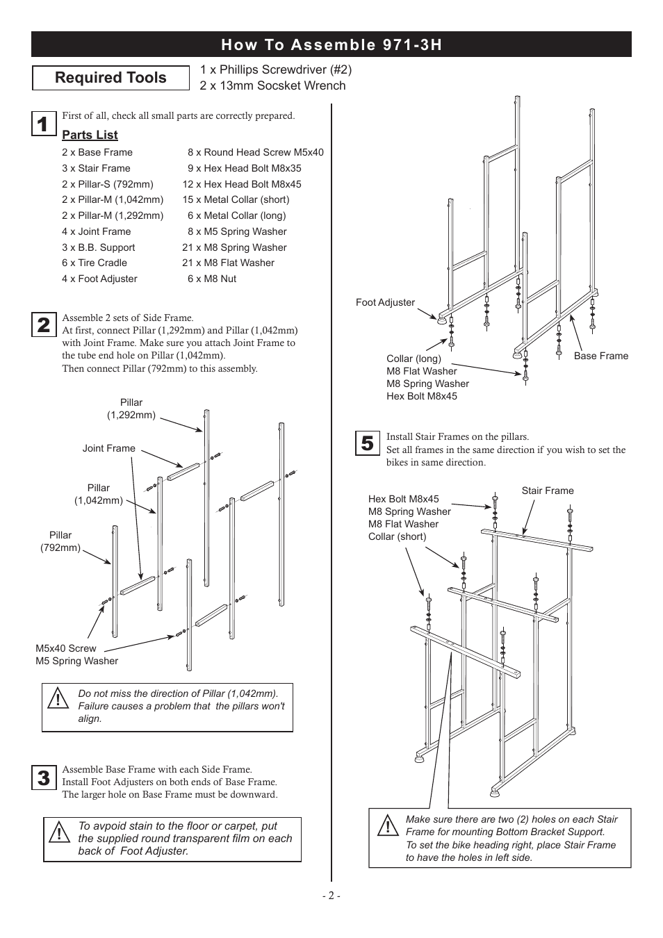 How to assemble 971-3h required tools | MINOURA 971-3H User Manual | Page 2 / 4