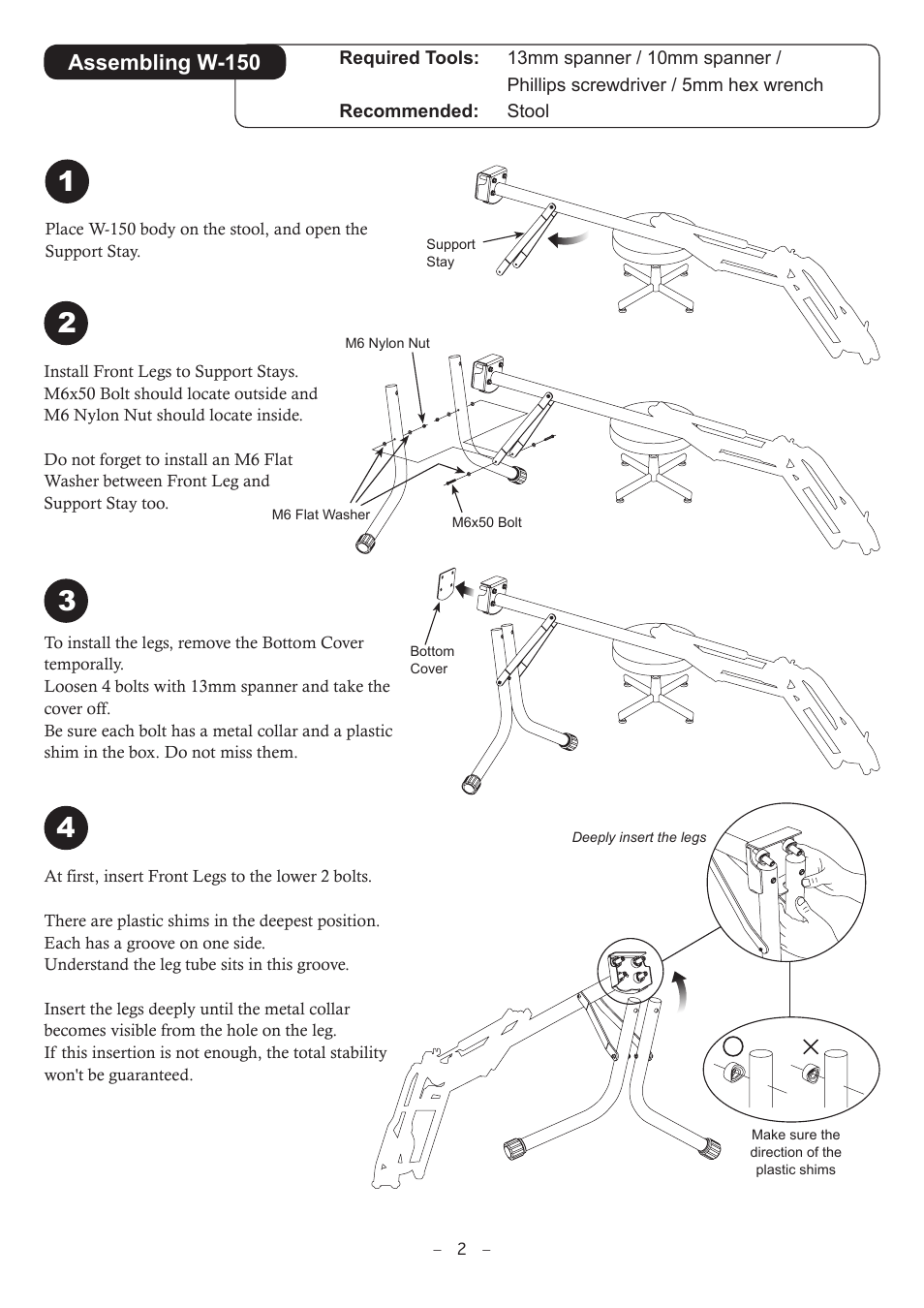 Assembling w-150 | MINOURA W-150 User Manual | Page 2 / 6