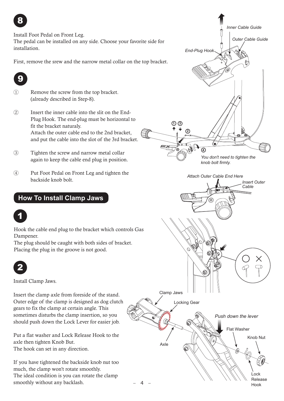 How to install clamp jaws | MINOURA W-150 User Manual | Page 4 / 6