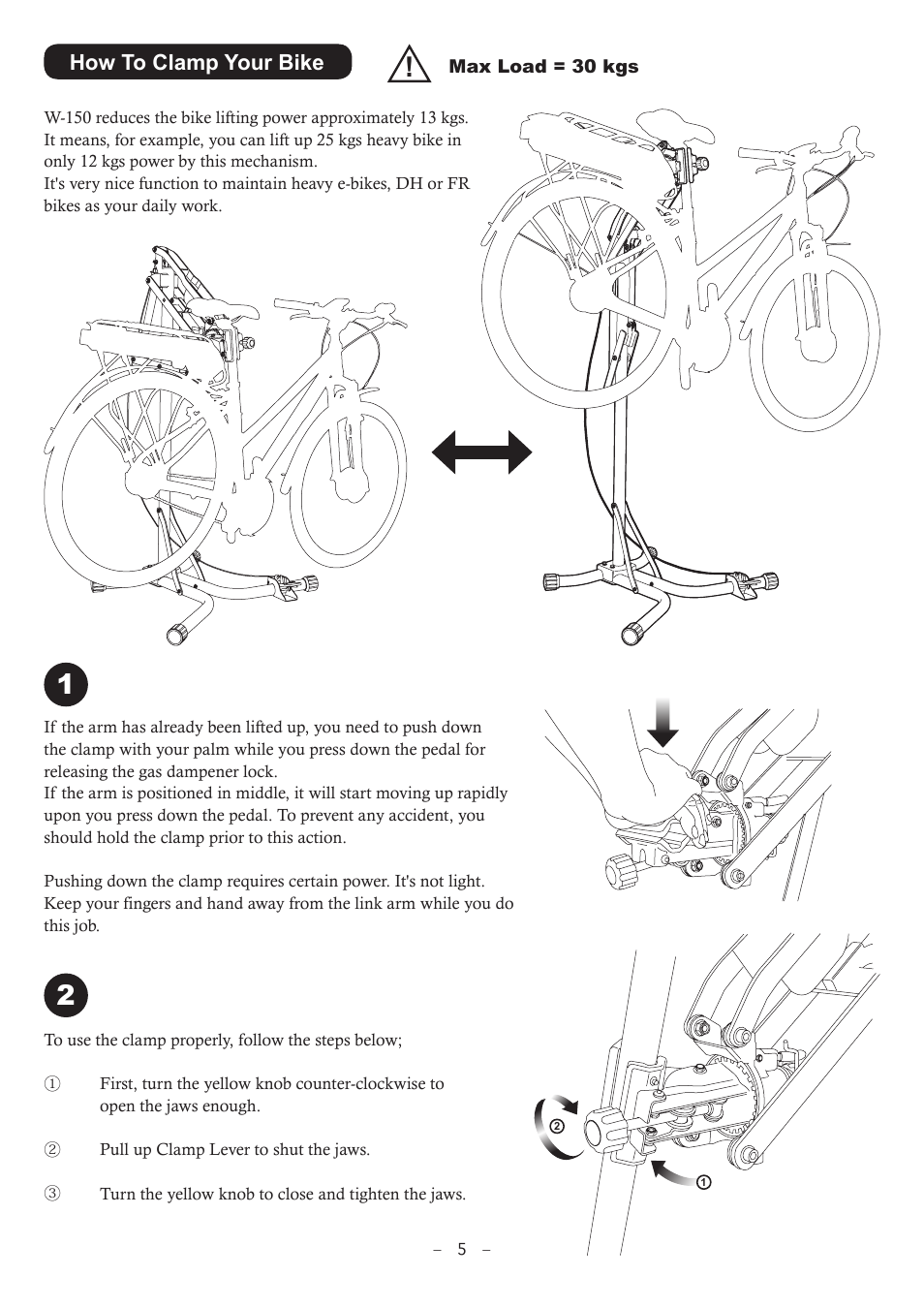 How to clamp your bike | MINOURA W-150 User Manual | Page 5 / 6