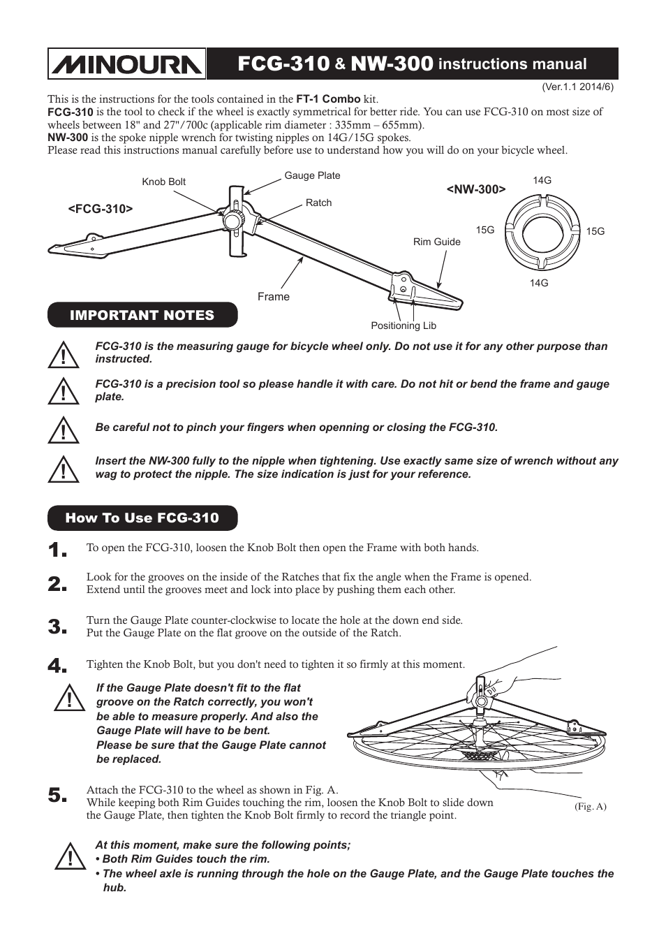 Fcg-310, Nw-300, Instructions manual | MINOURA FT-1 Combo User Manual | Page 9 / 10