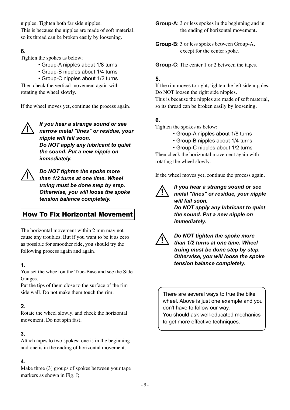 How to fix horizontal movement | MINOURA True-Base User Manual | Page 5 / 7