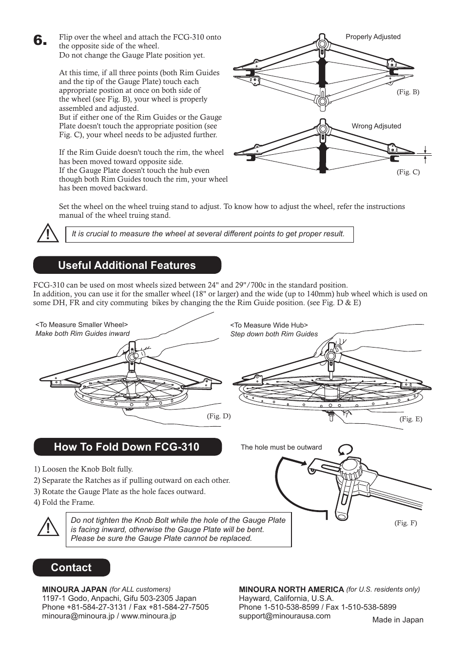 Useful additional features, How to fold down fcg-310, Contact | MINOURA FCG-310 User Manual | Page 2 / 2