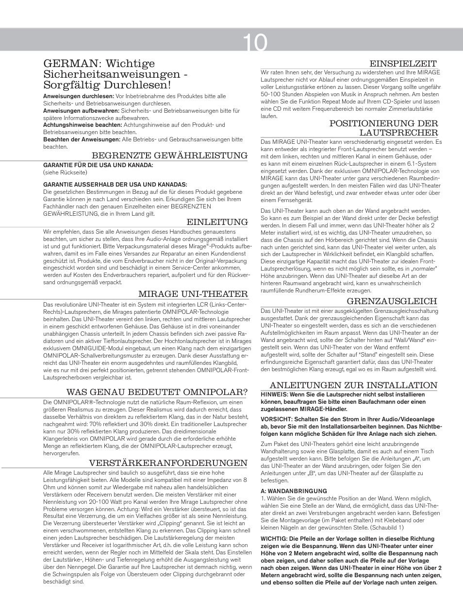 Mirage Uni-Theater® 5.1 User Manual | Page 10 / 24
