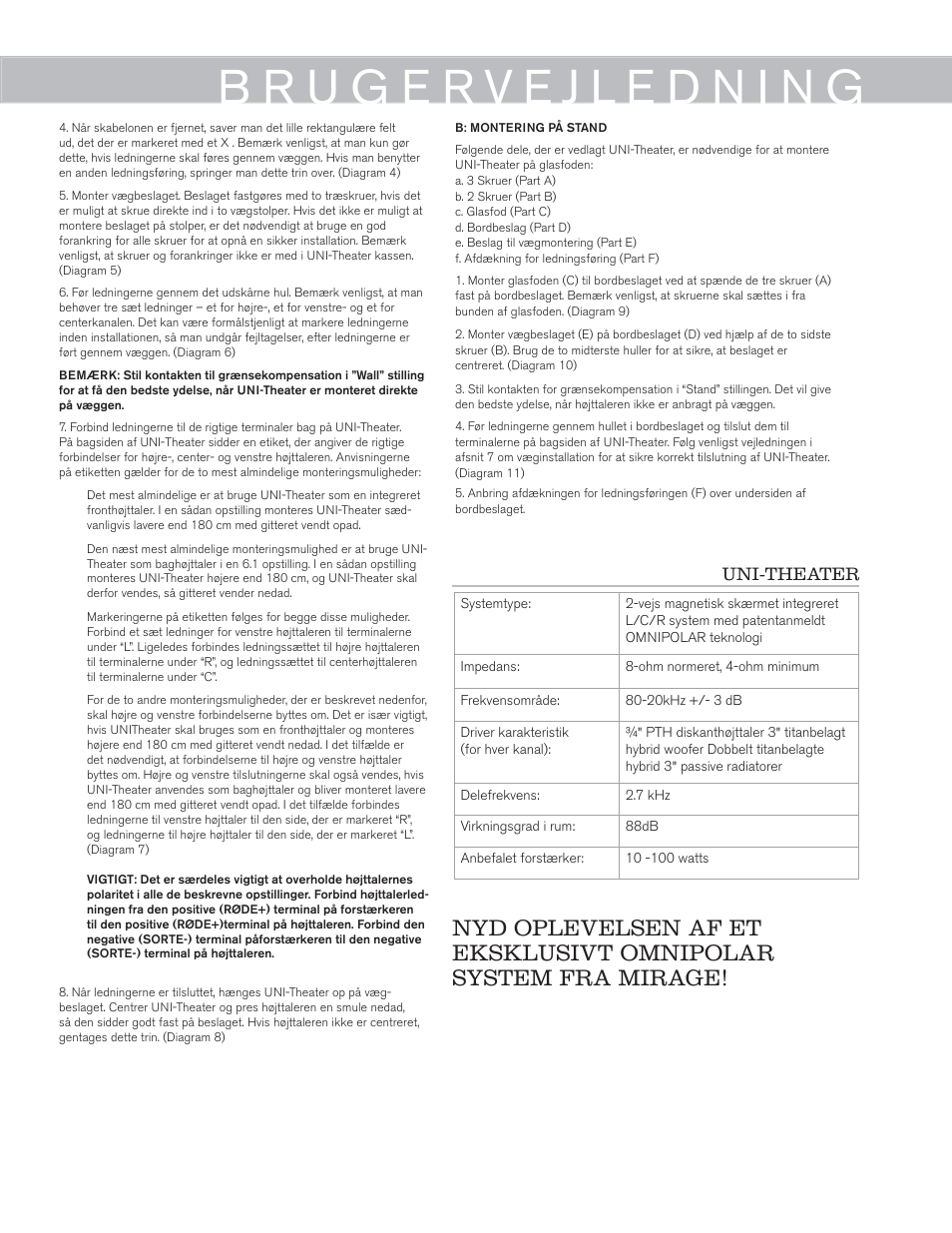 Uni-theater | Mirage Uni-Theater® 5.1 User Manual | Page 13 / 24
