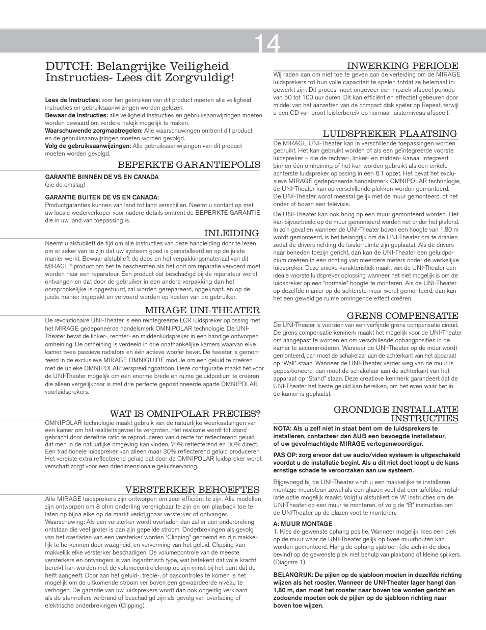 Mirage Uni-Theater® 5.1 User Manual | Page 14 / 24