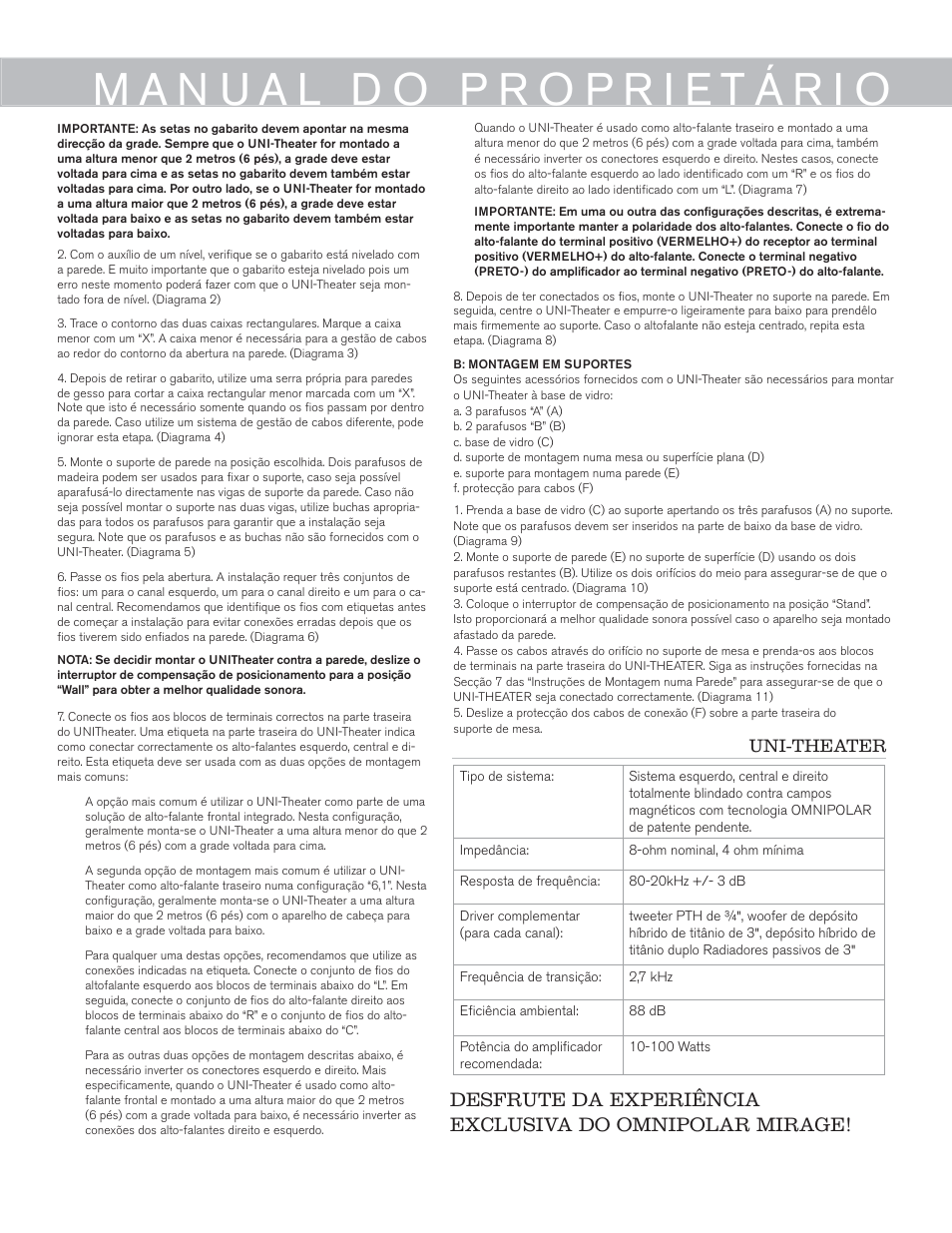 Uni-theater | Mirage Uni-Theater® 5.1 User Manual | Page 17 / 24