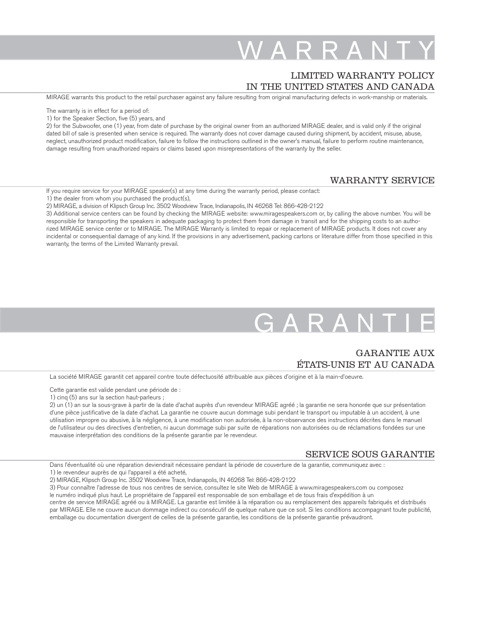 Mirage Uni-Theater® 5.1 User Manual | Page 24 / 24