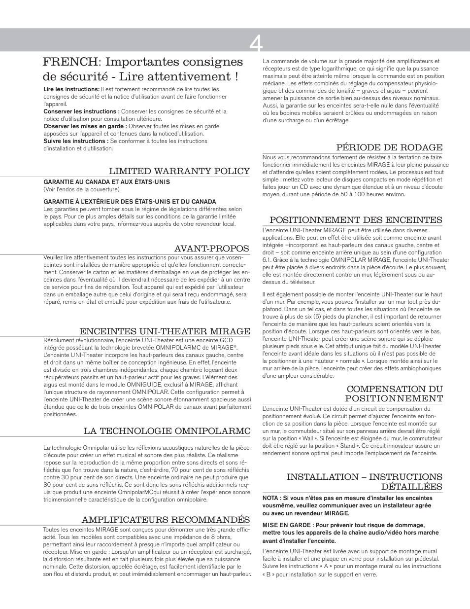 Mirage Uni-Theater® 5.1 User Manual | Page 4 / 24