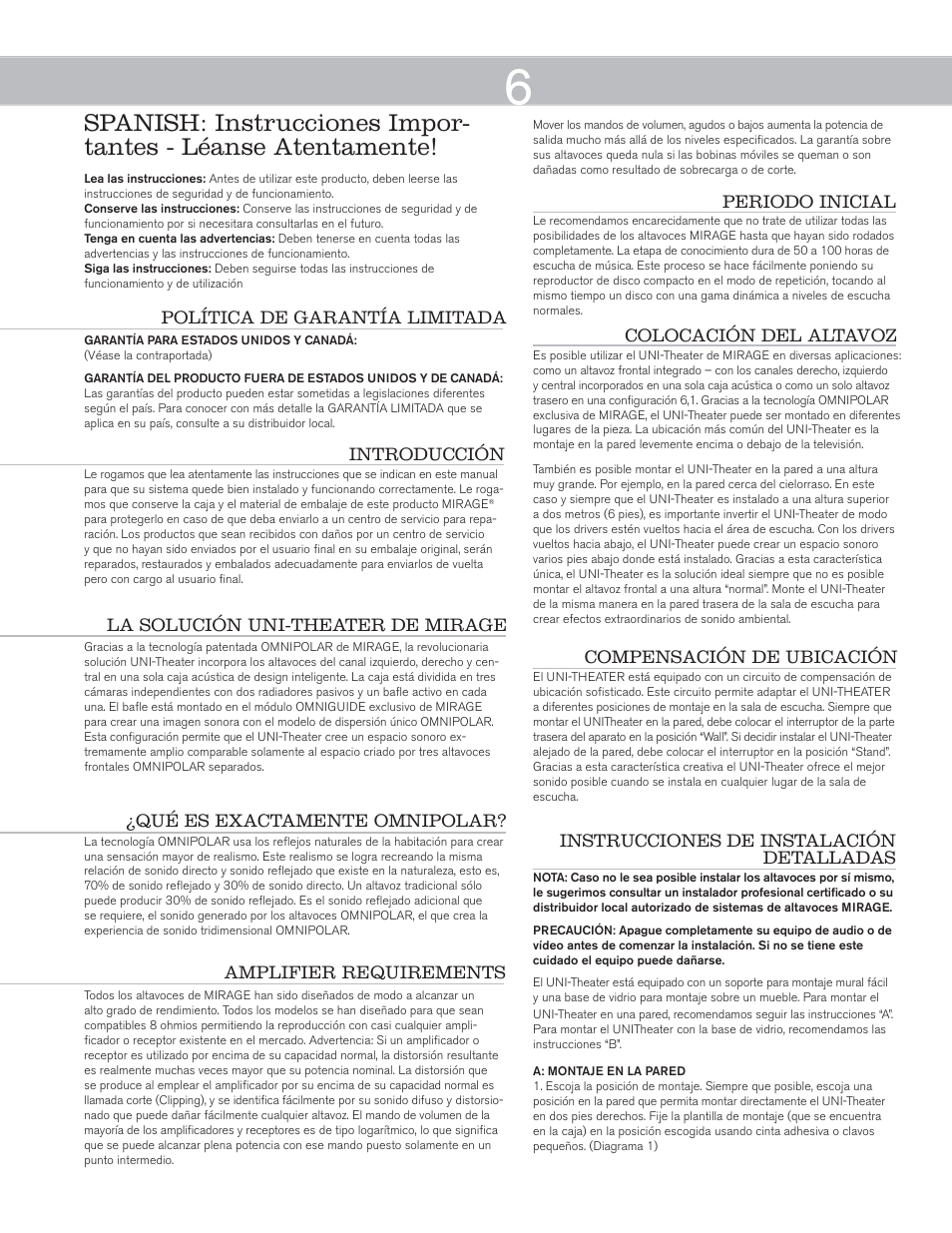 Mirage Uni-Theater® 5.1 User Manual | Page 6 / 24