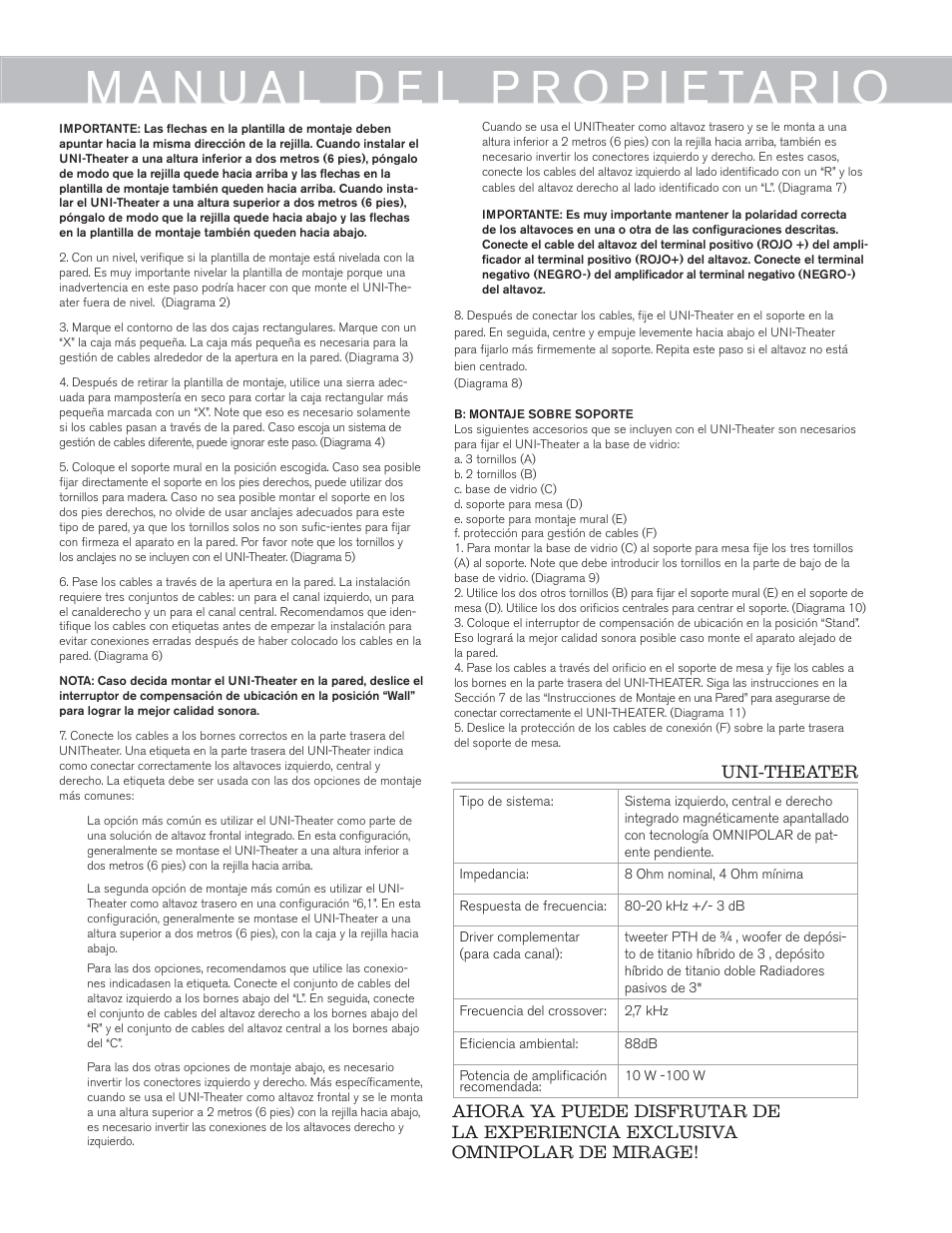 Uni-theater | Mirage Uni-Theater® 5.1 User Manual | Page 7 / 24