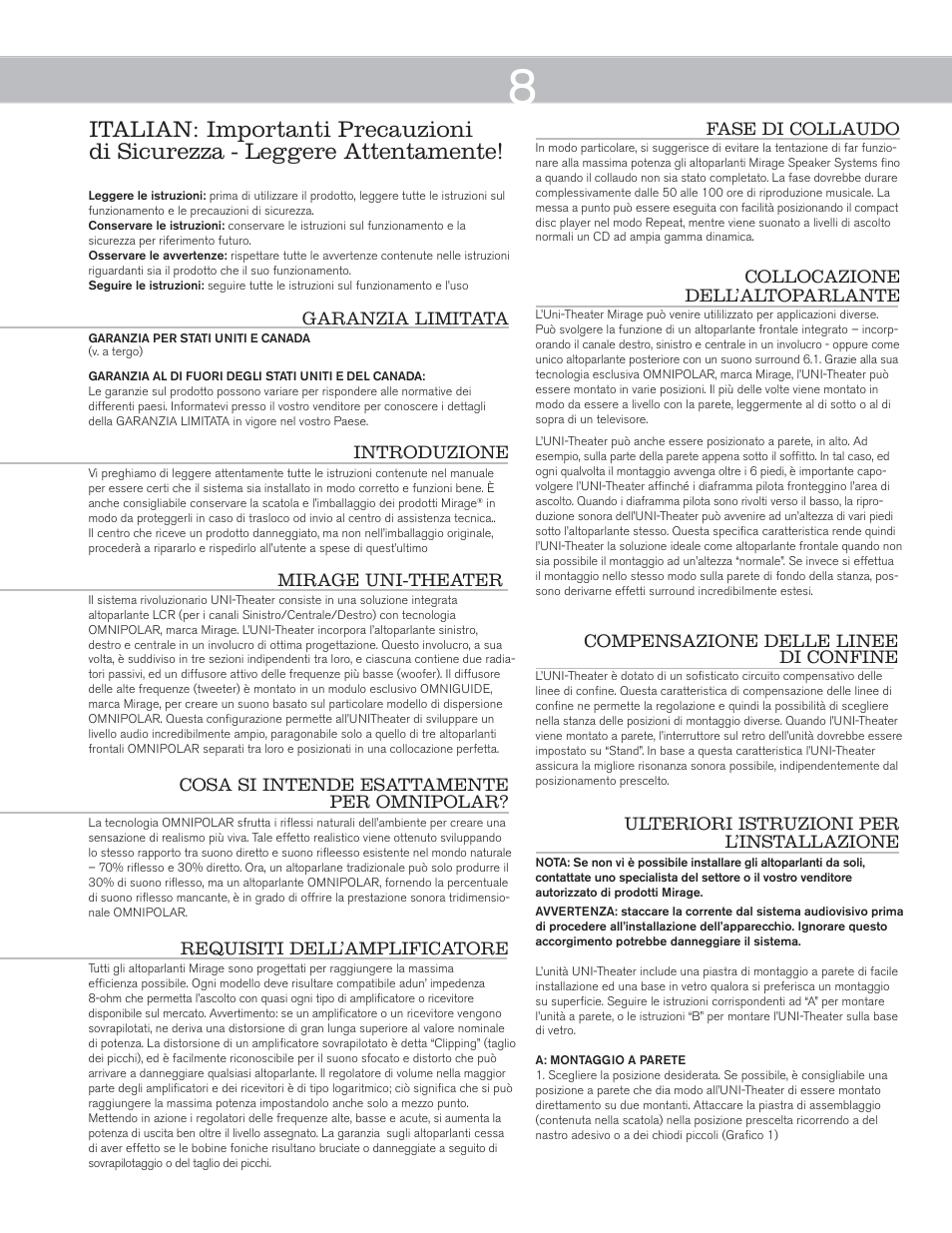 Mirage Uni-Theater® 5.1 User Manual | Page 8 / 24